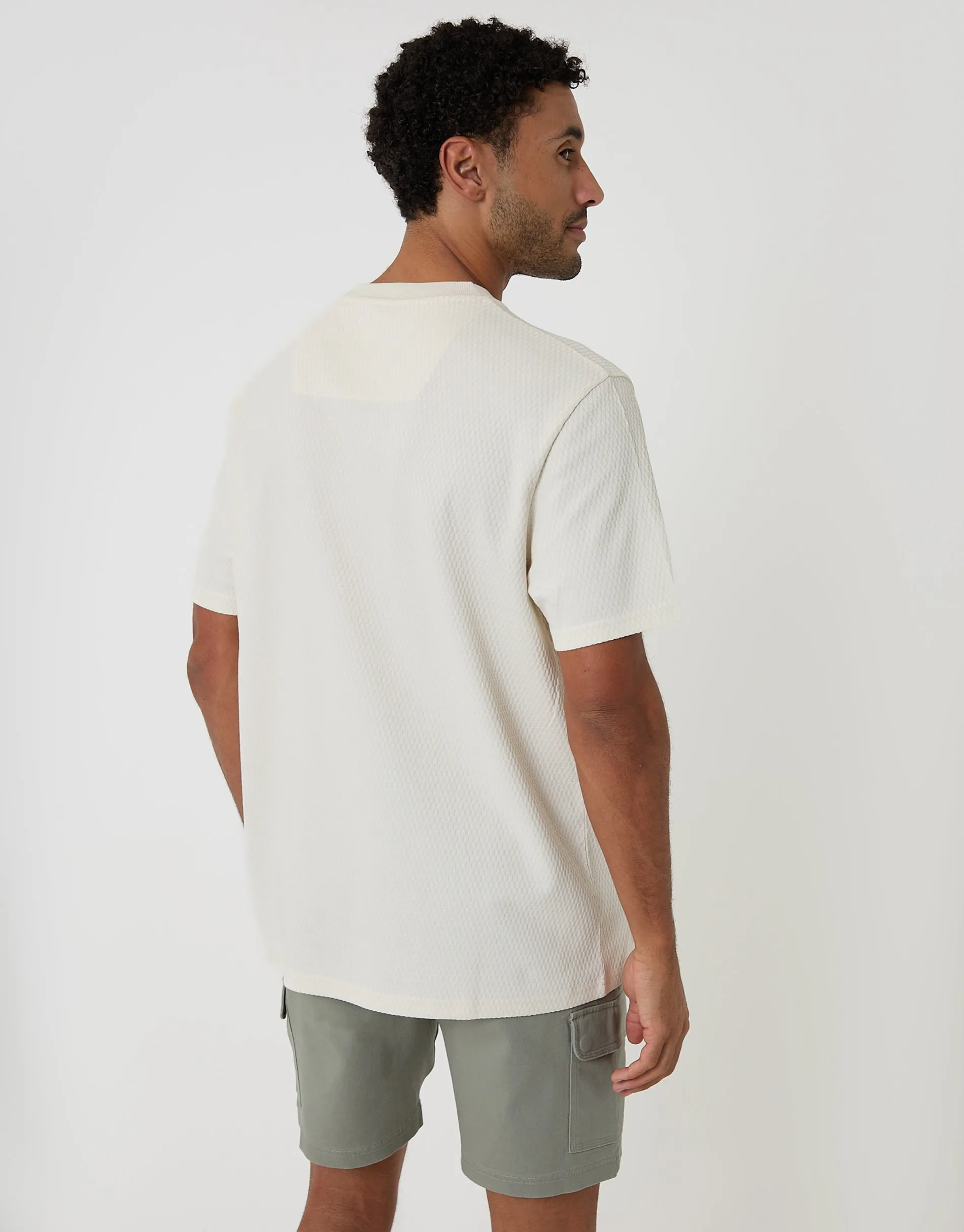 Relaxed Fit Textured Crew Neck T-Shirt in Ecru sold by Threadbare product image thumbnail 2