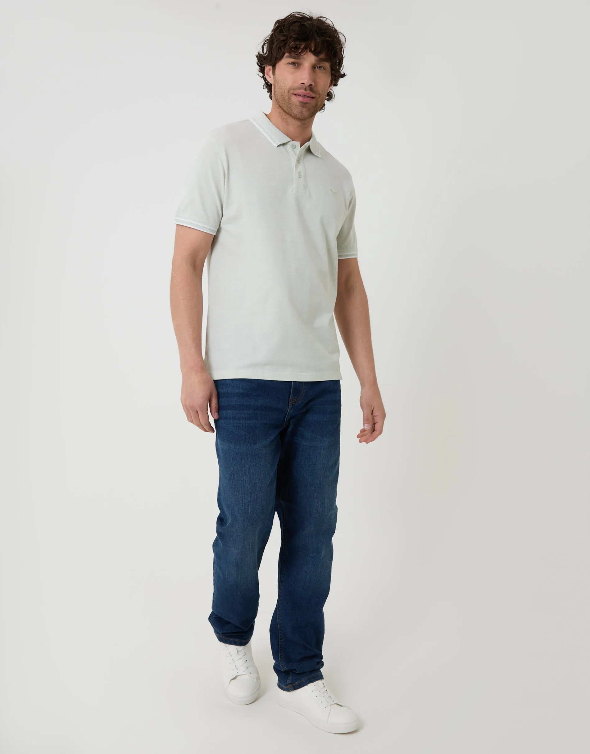 Two Tone Cotton Pique Polo Shirt in Light Blue sold by Threadbare product image thumbnail 3