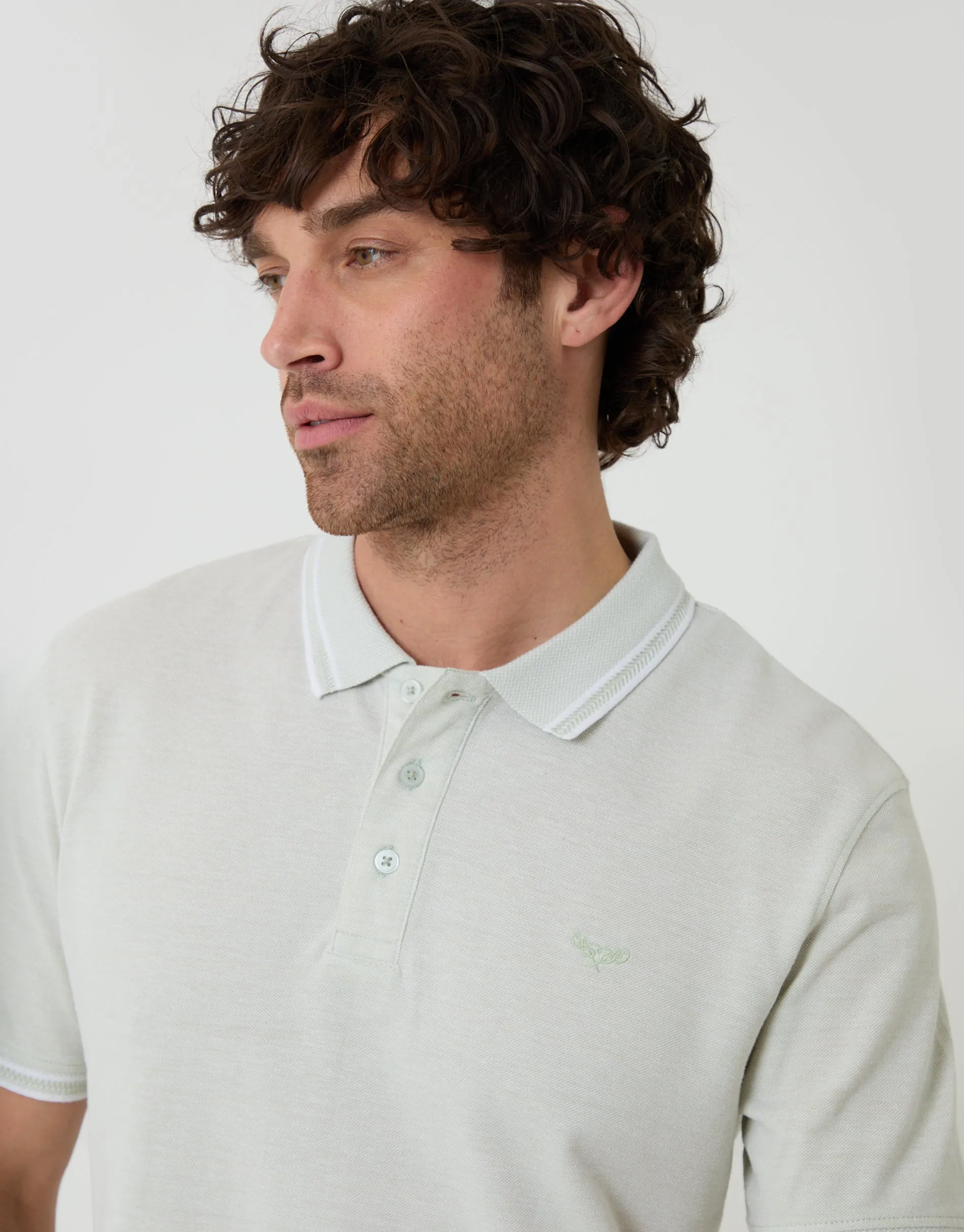 Two Tone Cotton Pique Polo Shirt in Light Blue sold by Threadbare product image thumbnail 4