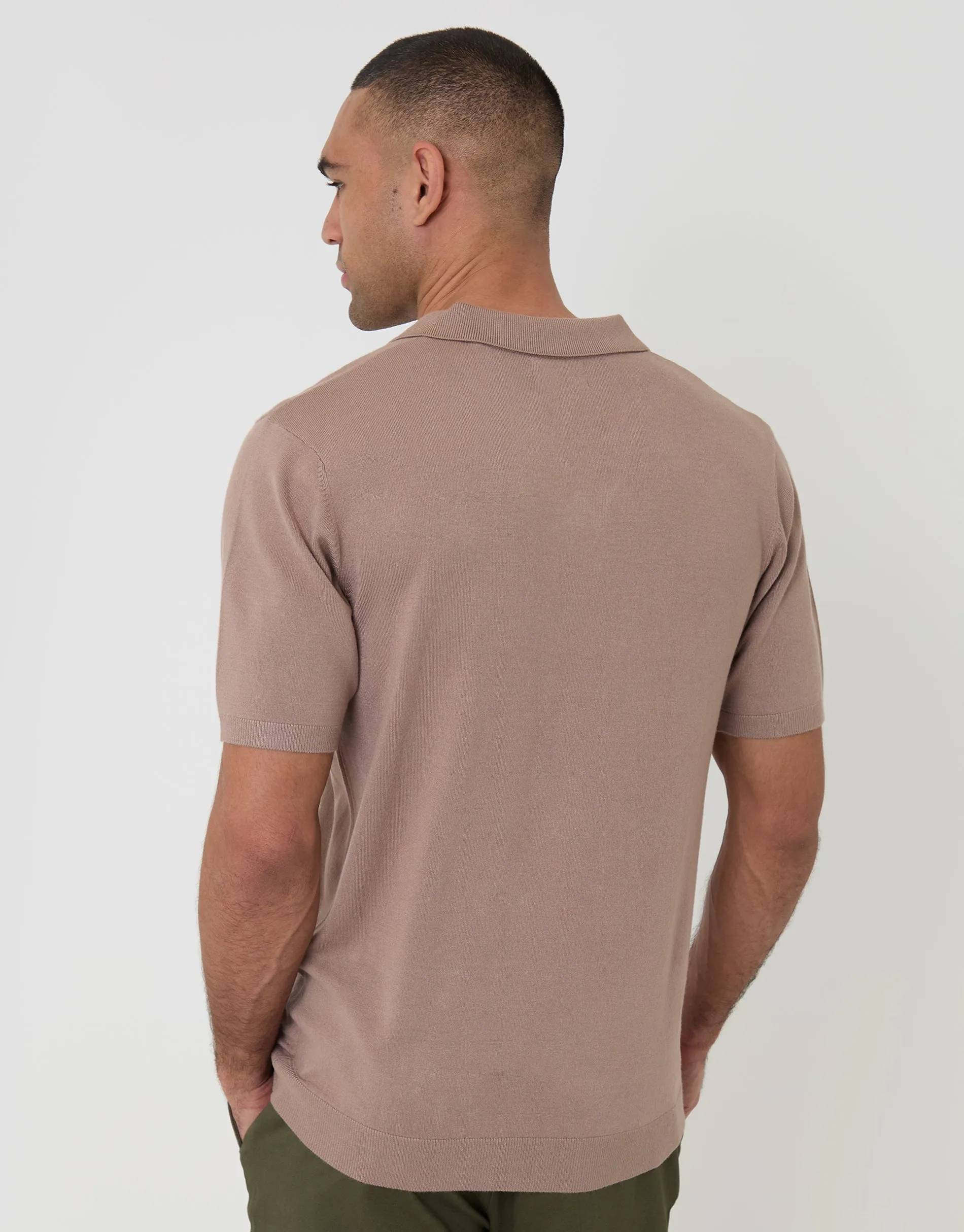 Knitted Trophy Neck Polo in Taupe sold by Threadbare product image thumbnail 2