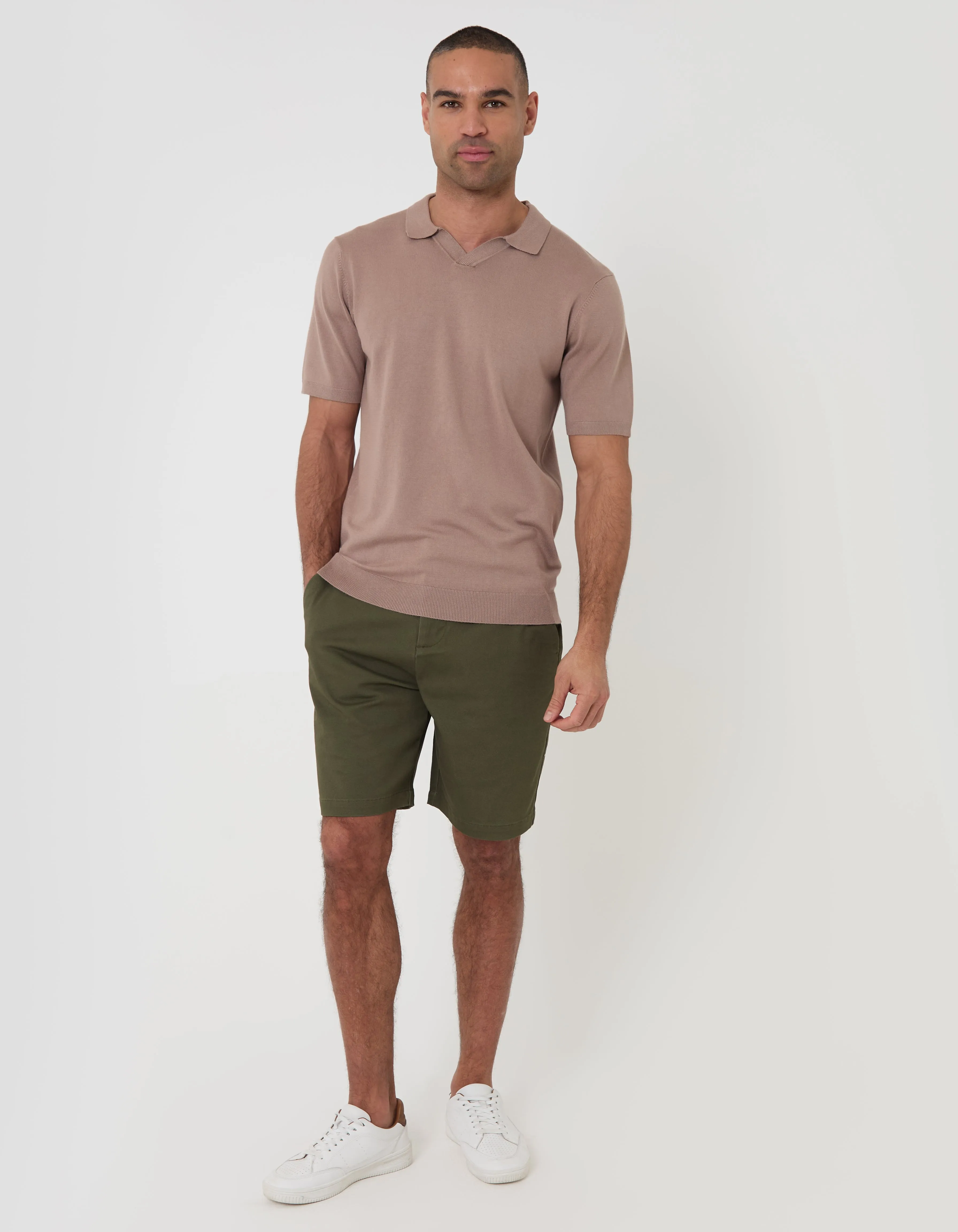 Knitted Trophy Neck Polo in Taupe sold by Threadbare product image thumbnail 3