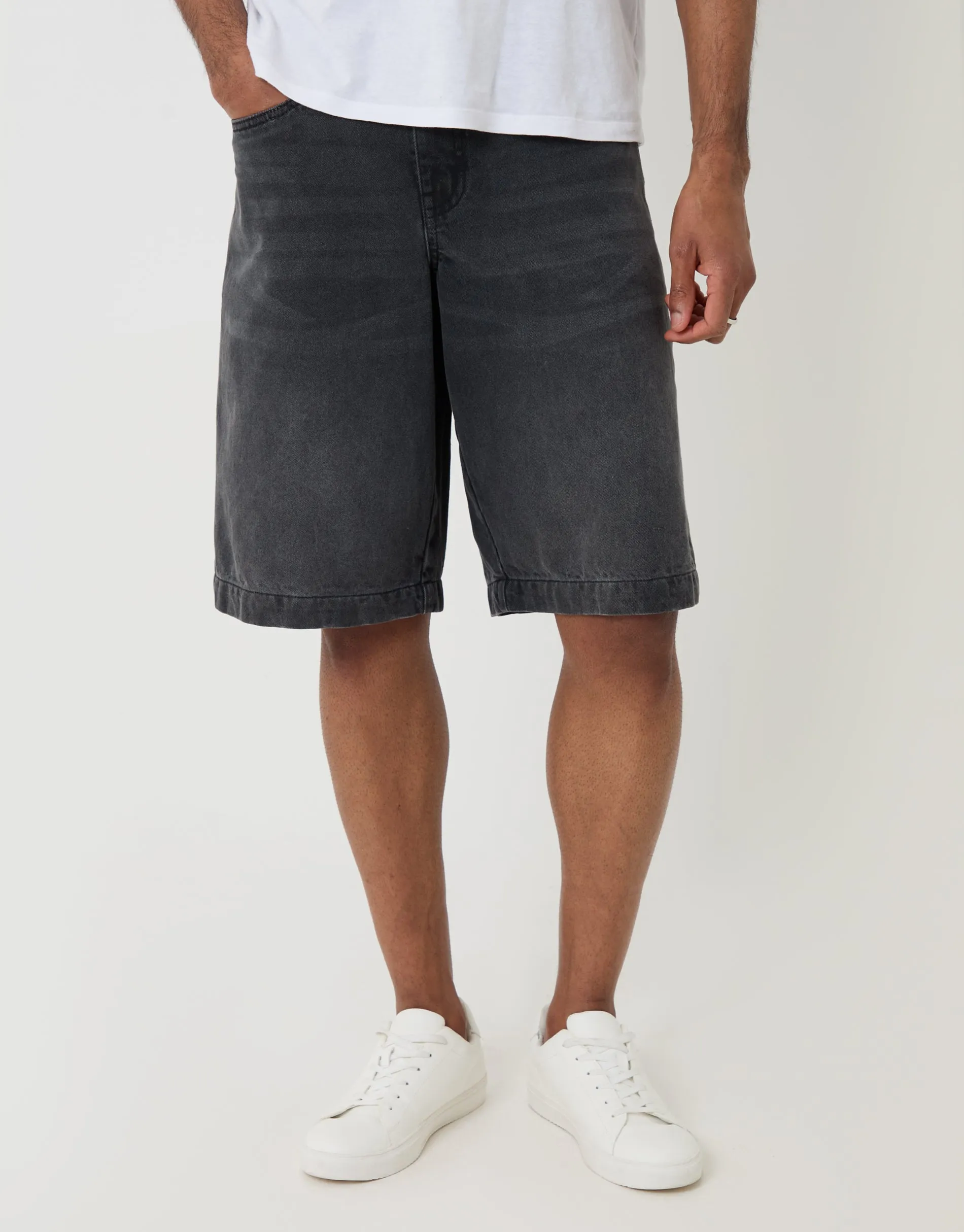 Baggy Fit Denim Shorts in Grey Wash sold by Threadbare product image thumbnail 2