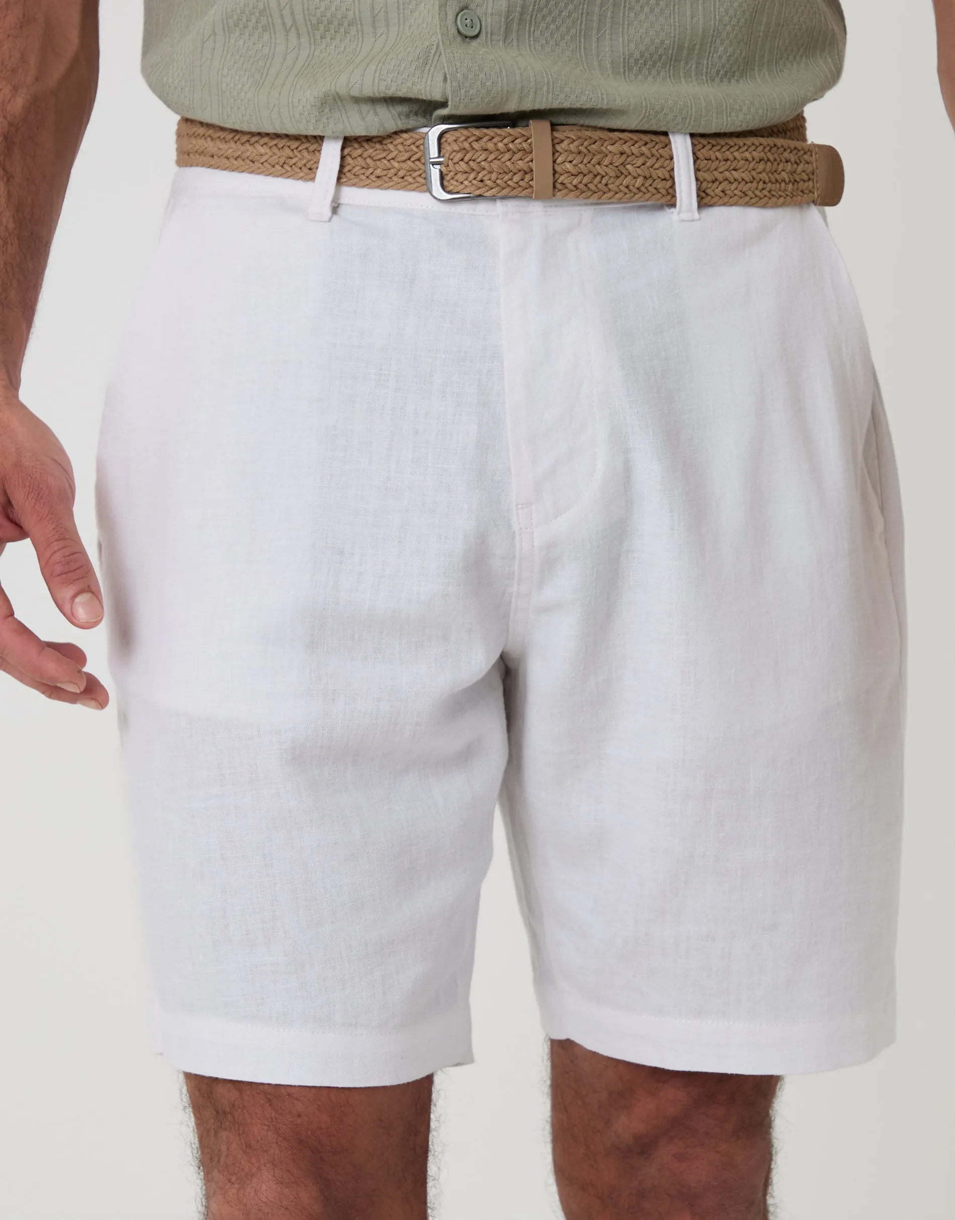 Regular Fit Linen Blend Shorts with Belt in White sold by Threadbare product image thumbnail 4