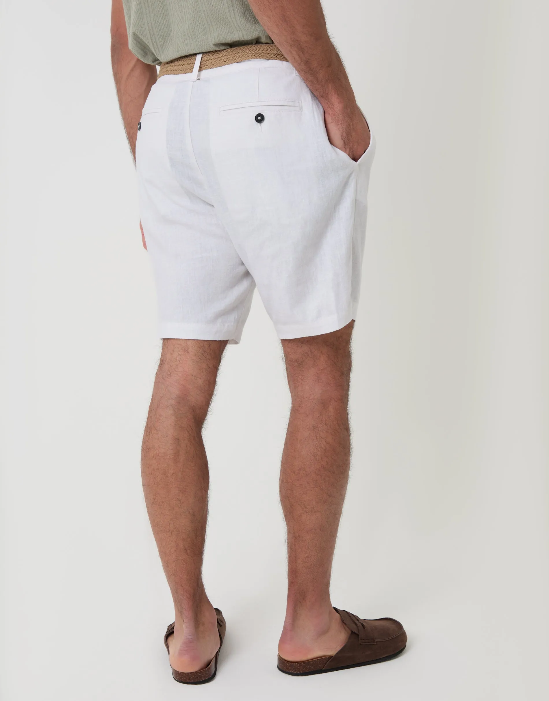 Regular Fit Linen Blend Shorts with Belt in White sold by Threadbare product image thumbnail 3