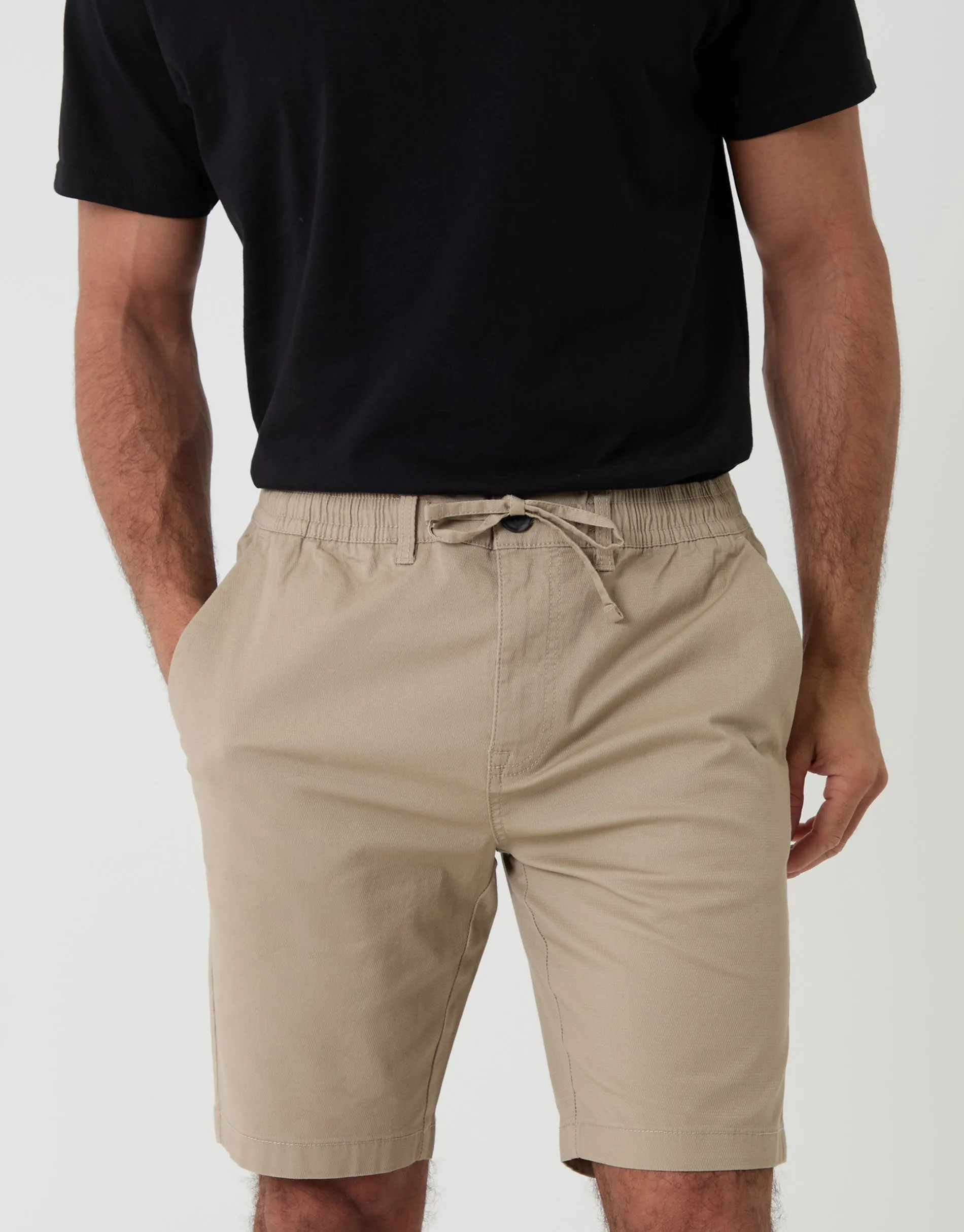 Regular Fit Elasticated Waist Stretch Chino Shorts in Stone sold by Threadbare product image thumbnail 4