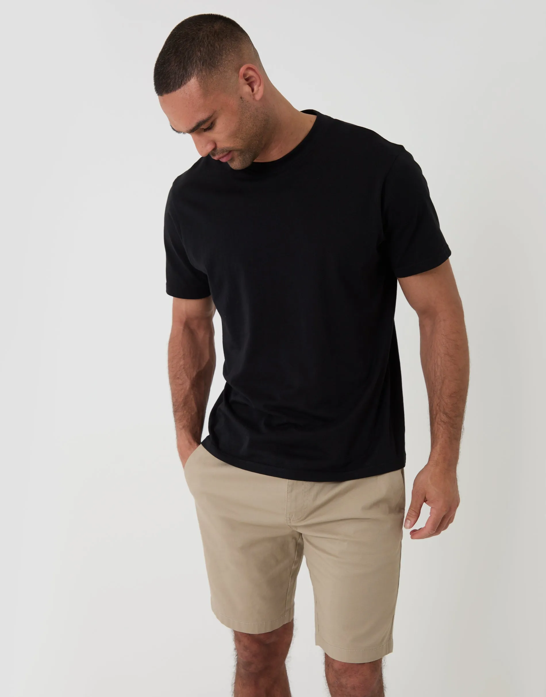 Regular Fit Elasticated Waist Stretch Chino Shorts in Stone sold by Threadbare
