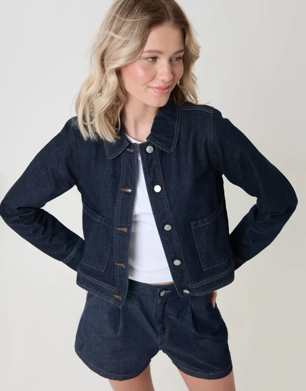 Denim Jacket with Patch Pockets in Indigo made by Threadbare