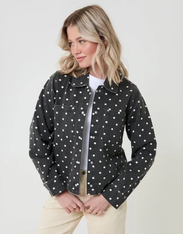 Co-ord Denim Shacket in Mono Polka Dot made by Threadbare