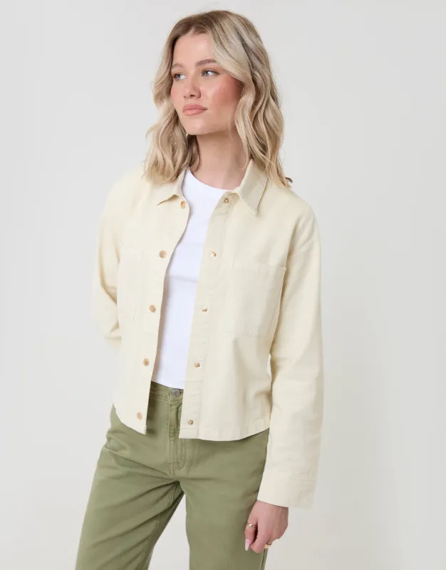 Patch Pocket Denim Shacket in Ecru made by Threadbare