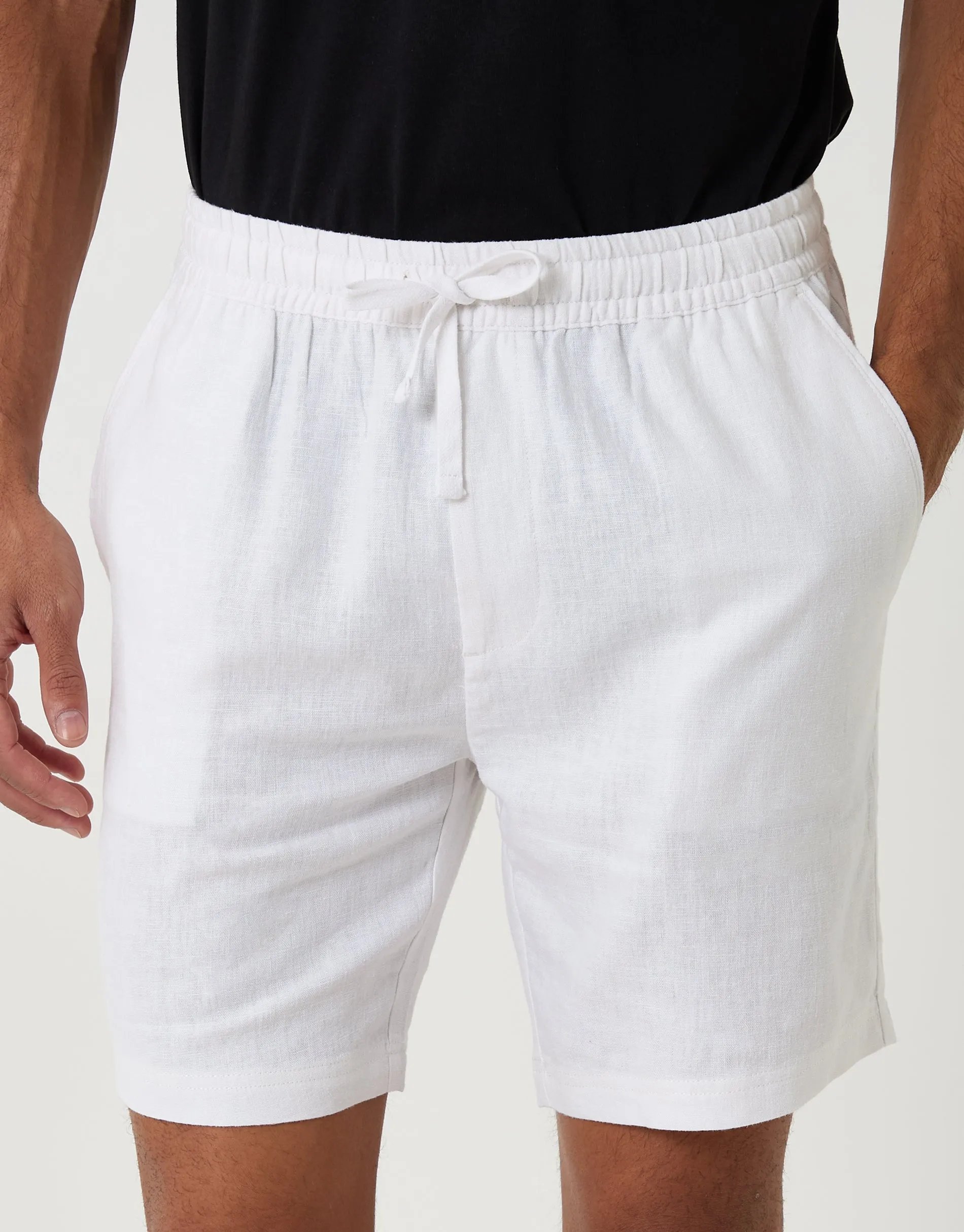 Shorter Length Elasticated Waist Linen Blend Shorts in White sold by Threadbare product image thumbnail 4
