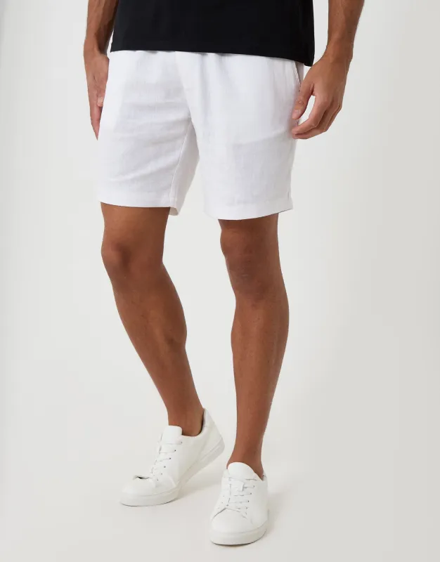 Shorter Length Elasticated Waist Linen Blend Shorts in White made by Threadbare