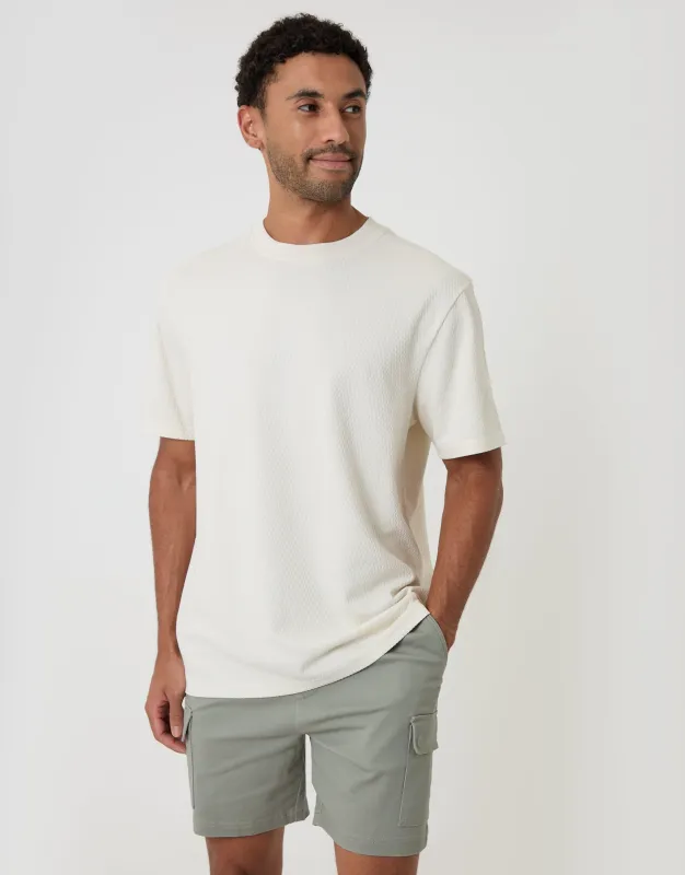Shorter Length Elasticated Waist Stretch Cargo Shorts in Sage Green made by Threadbare