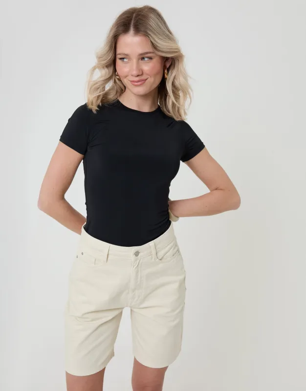 Denim Bermuda Shorts in Ecru made by Threadbare