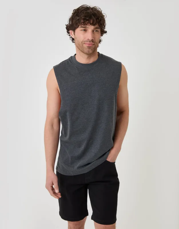 Relaxed Fit Cotton Crew Neck Vest in Charcoal Grey made by Threadbare