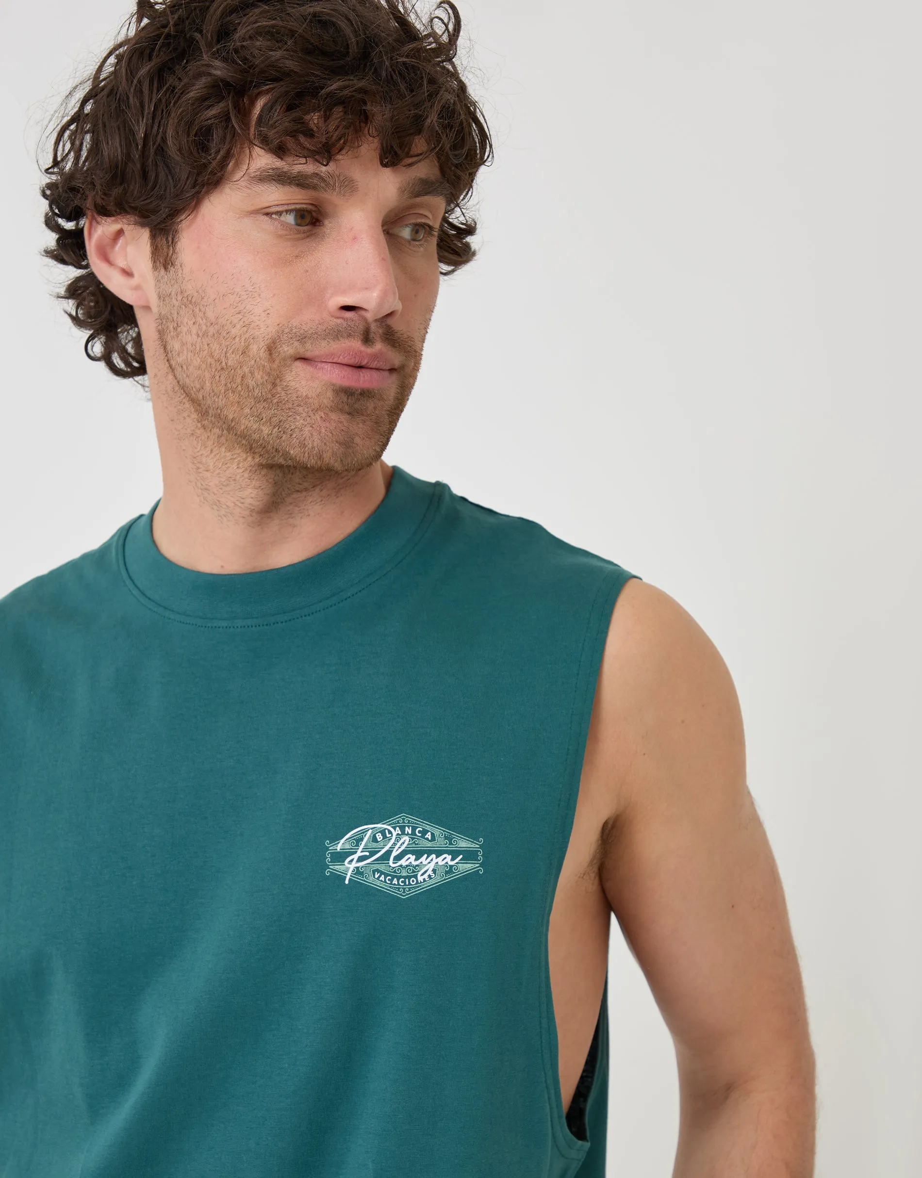 Relaxed Fit Playa Cotton Vest in Teal Green sold by Threadbare product image thumbnail 4