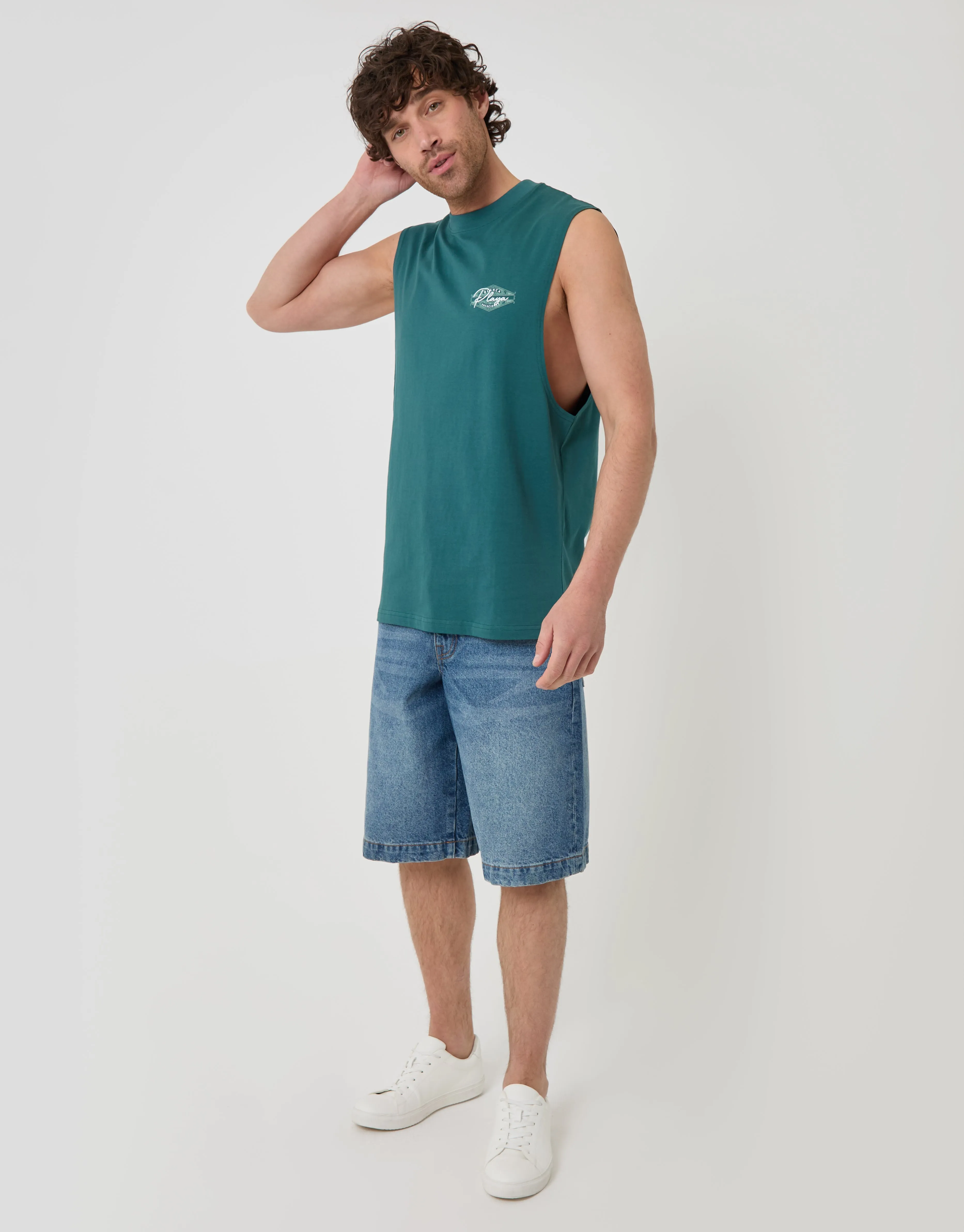 Relaxed Fit Playa Cotton Vest in Teal Green sold by Threadbare product image thumbnail 3