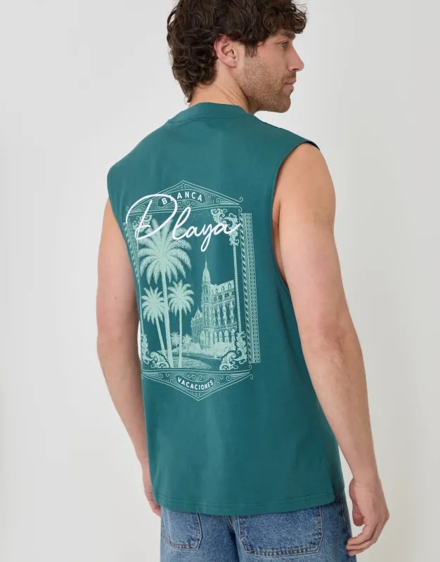 Relaxed Fit Playa Cotton Vest in Teal Green made by Threadbare