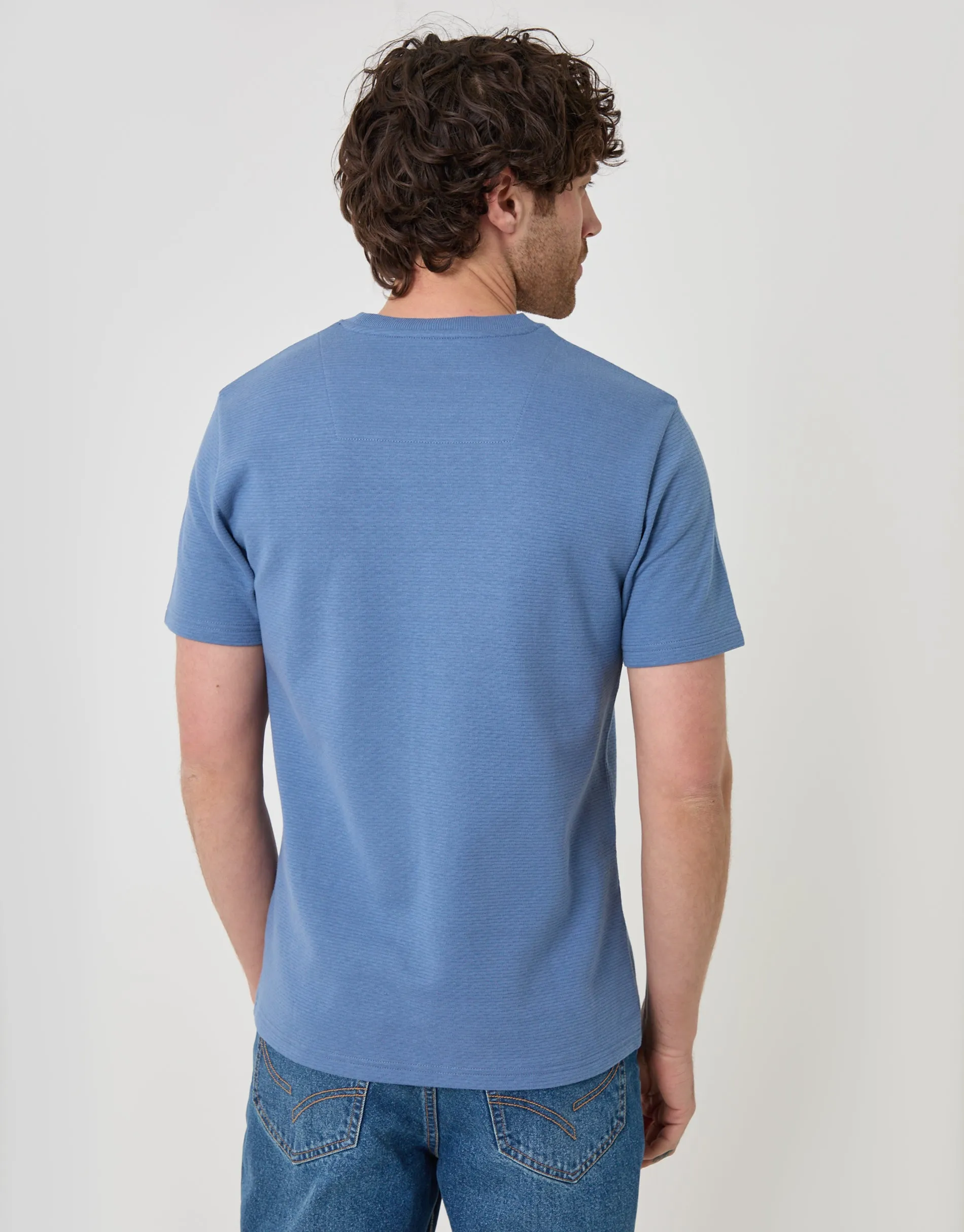 Textured Crew Neck T-Shirt in Denim Blue sold by Threadbare product image thumbnail 2