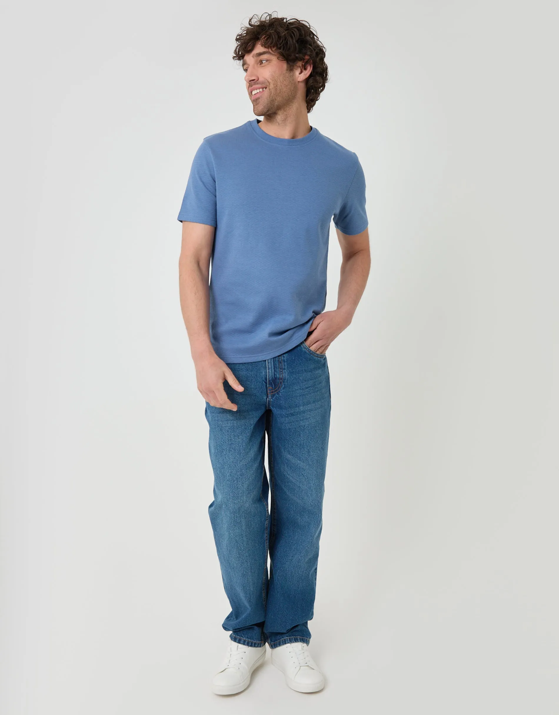Textured Crew Neck T-Shirt in Denim Blue sold by Threadbare product image thumbnail 3