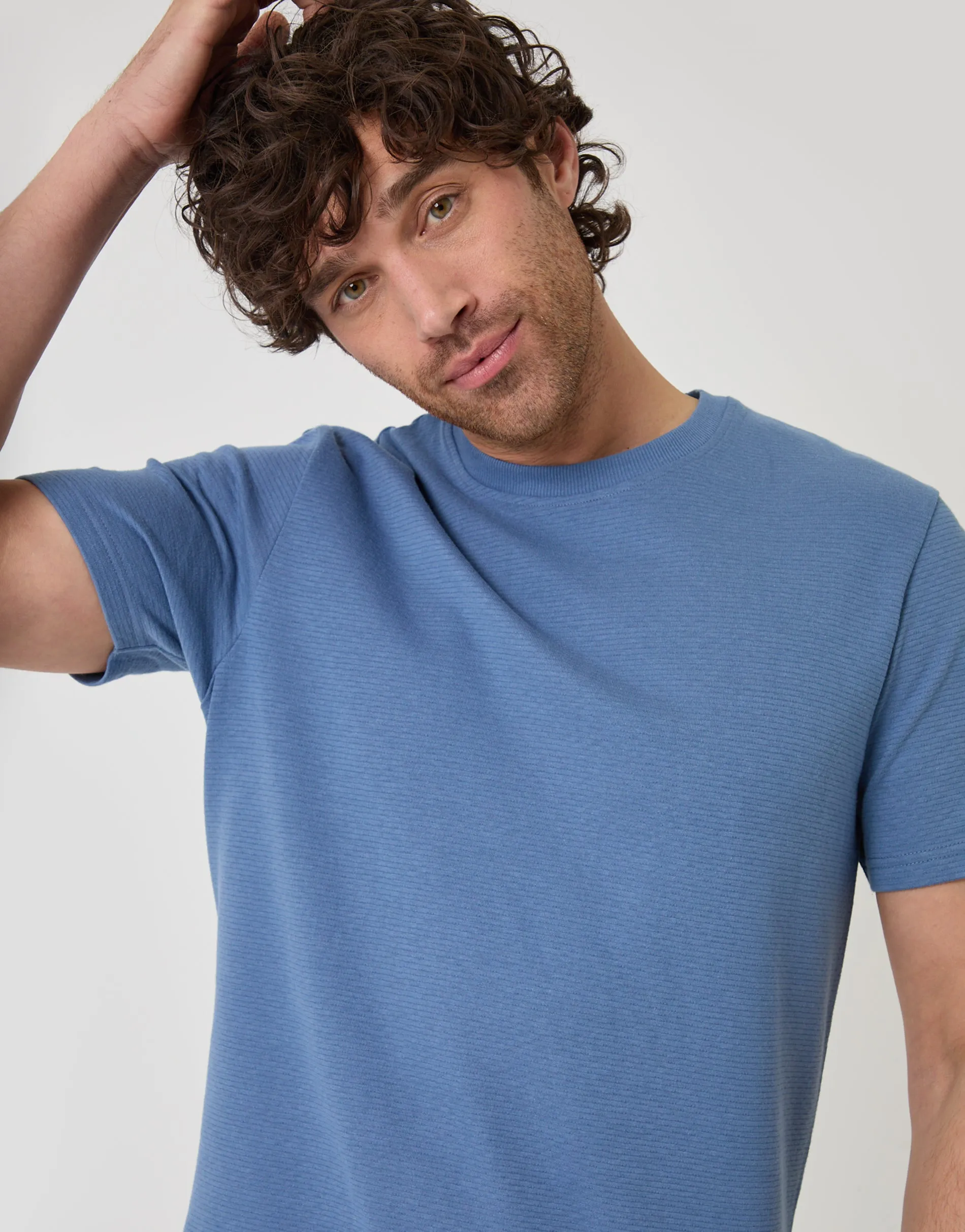 Textured Crew Neck T-Shirt in Denim Blue sold by Threadbare product image thumbnail 4