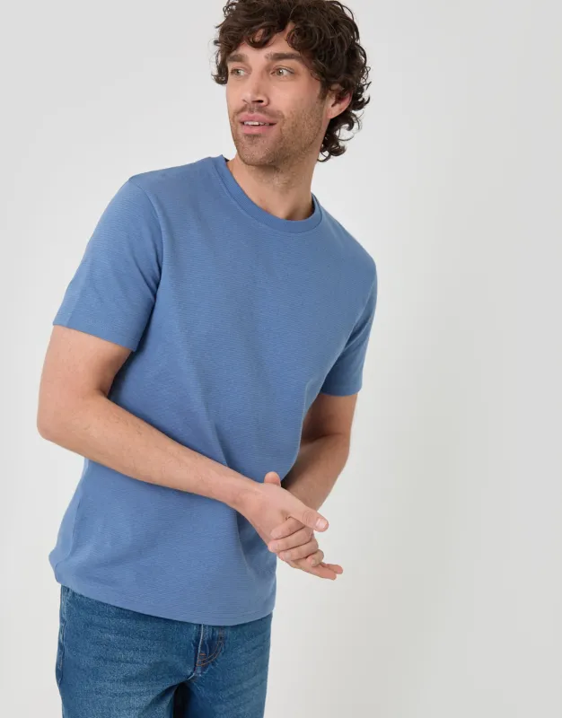 Textured Crew Neck T-Shirt in Denim Blue made by Threadbare