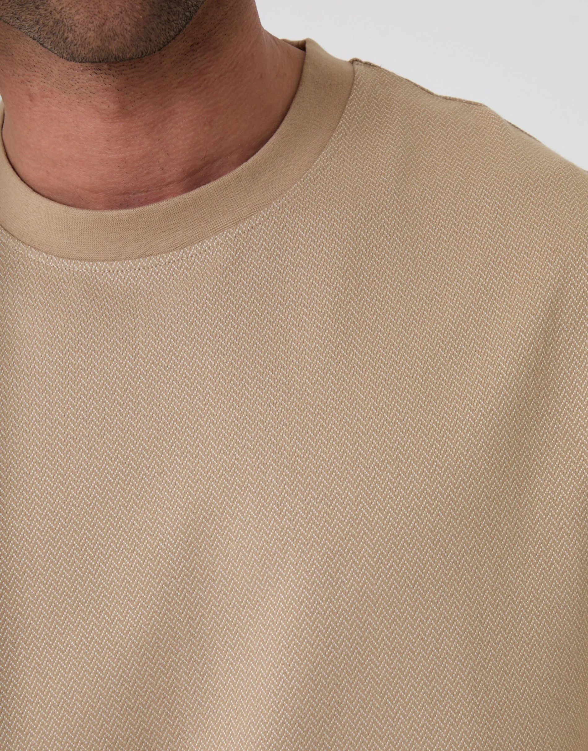 Relaxed Fit Textured Cotton Crew Neck T-Shirt in Stone sold by Threadbare product image thumbnail 4