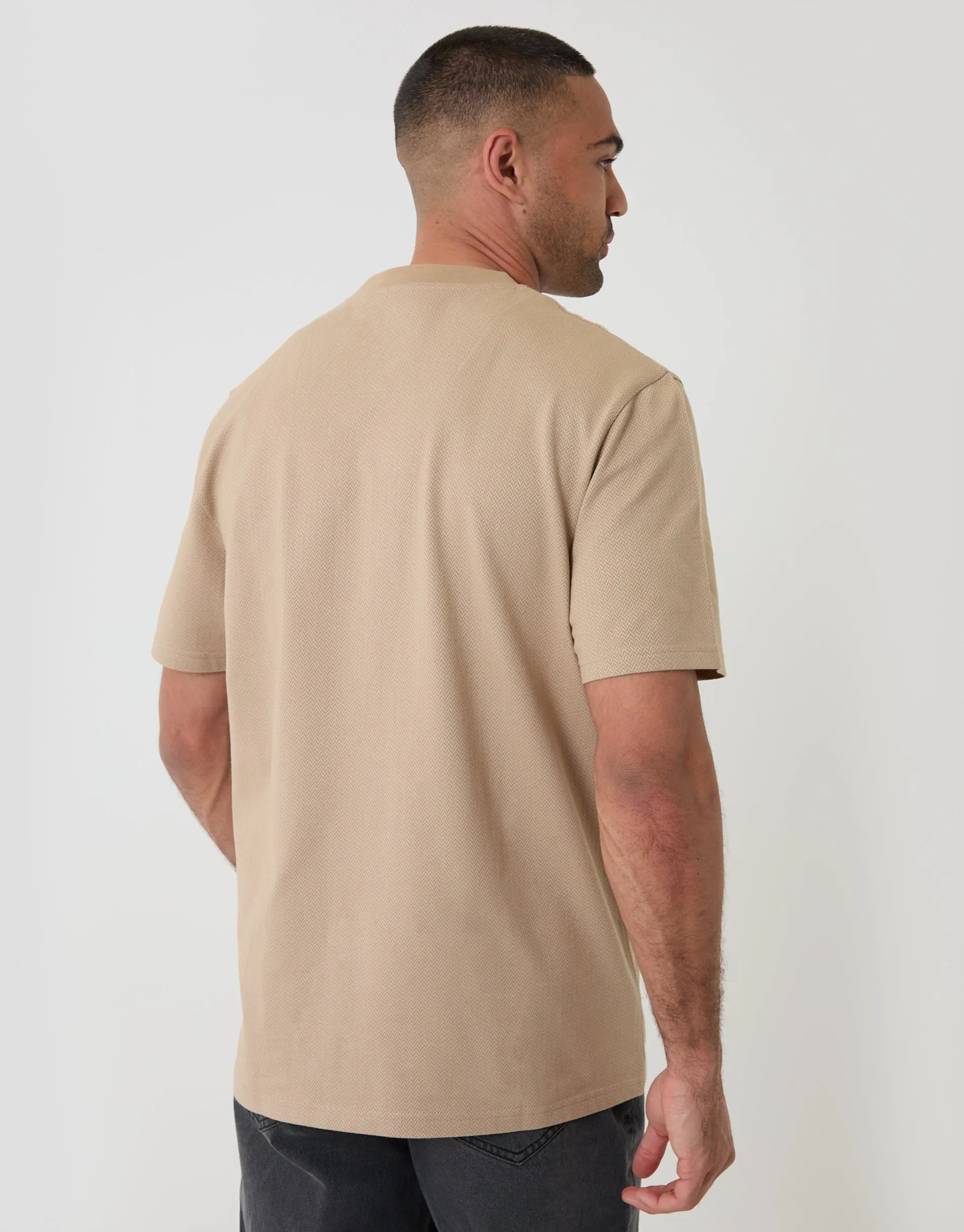 Relaxed Fit Textured Cotton Crew Neck T-Shirt in Stone sold by Threadbare product image thumbnail 2