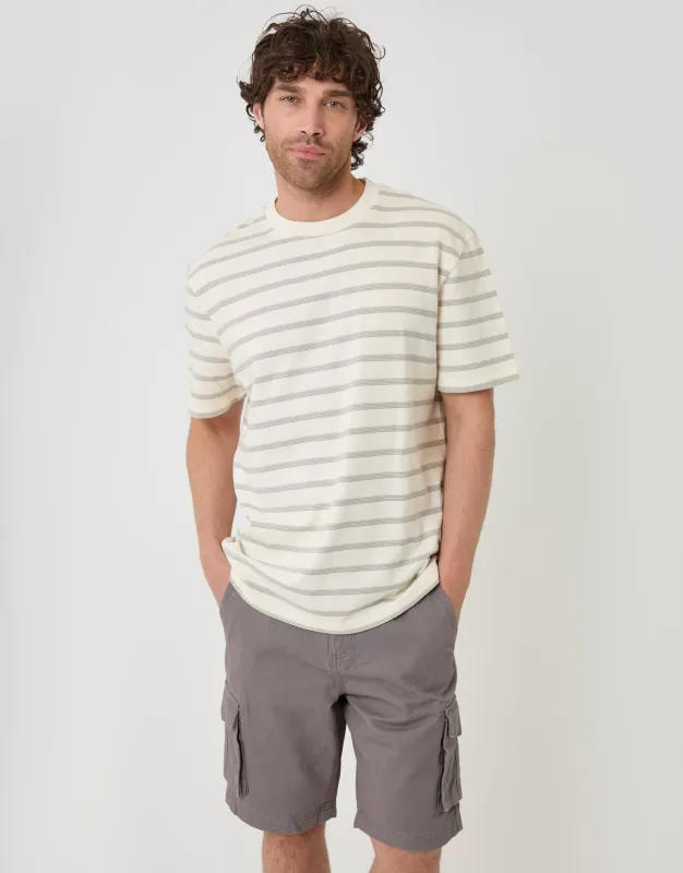 Relaxed Fit Cotton T-Shirt in Ecru Stripe made by Threadbare