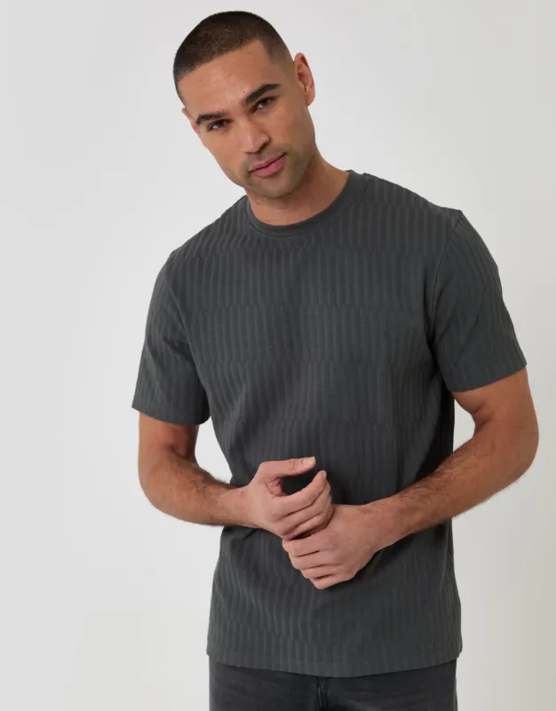 Textured Cotton Crew Neck T-Shirt in Charcoal Grey made by Threadbare