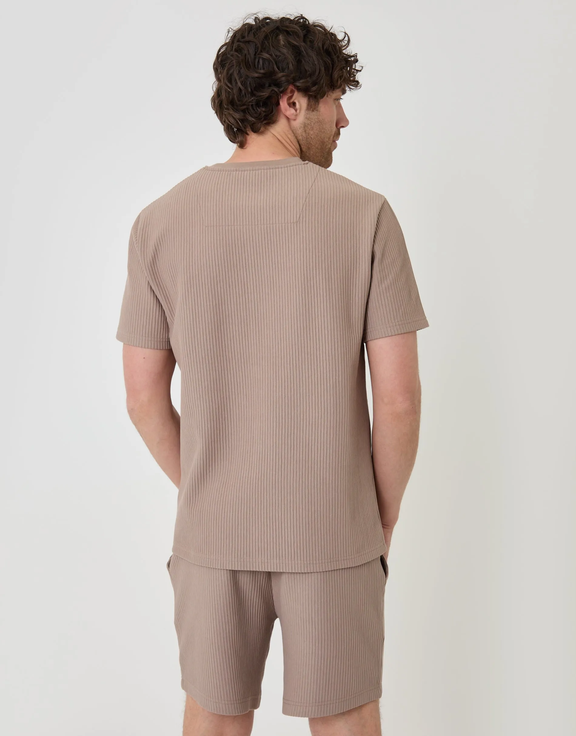 Textured Rib Cotton Crew Neck T-Shirt in Taupe sold by Threadbare product image thumbnail 2