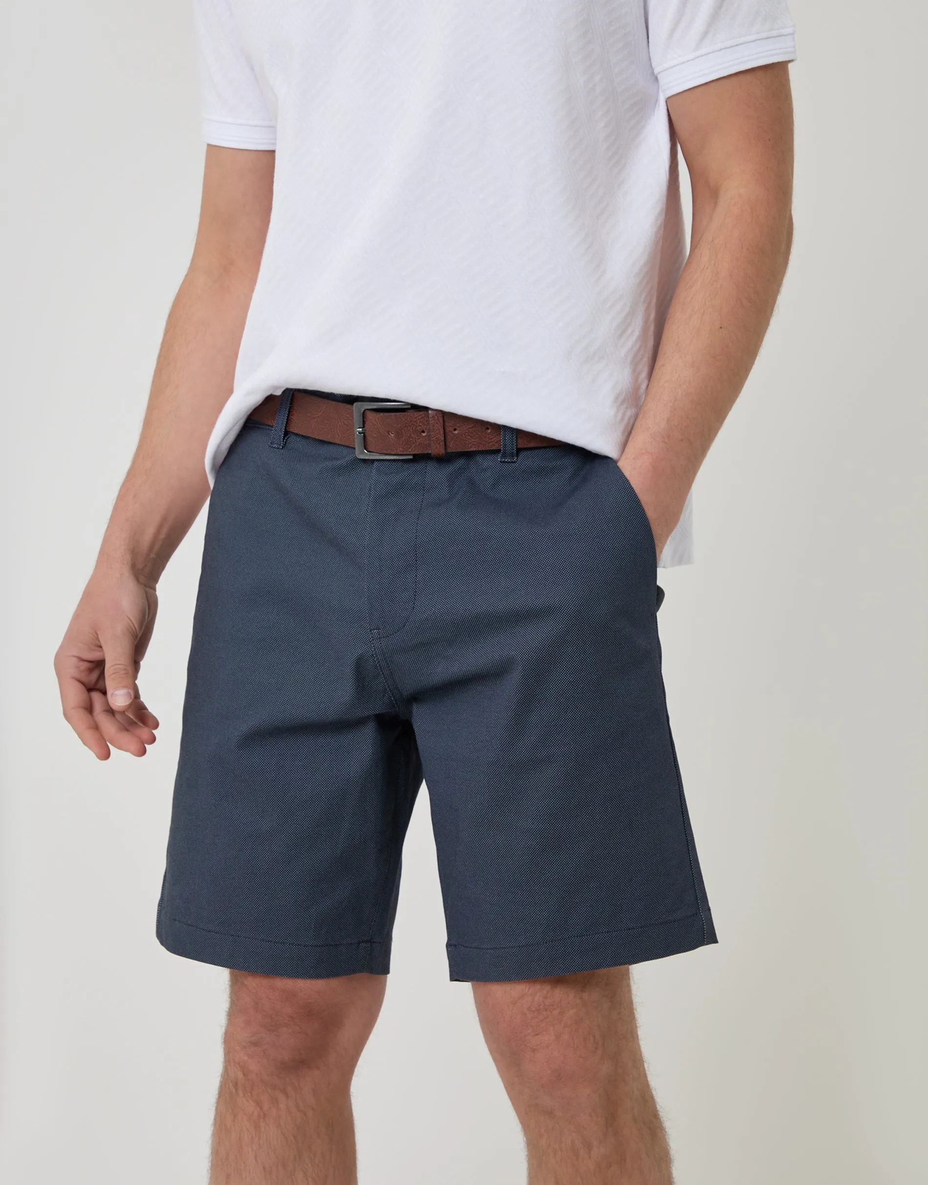 Regular Fit Stretch Chino Shorts with Belt in Navy sold by Threadbare product image thumbnail 4