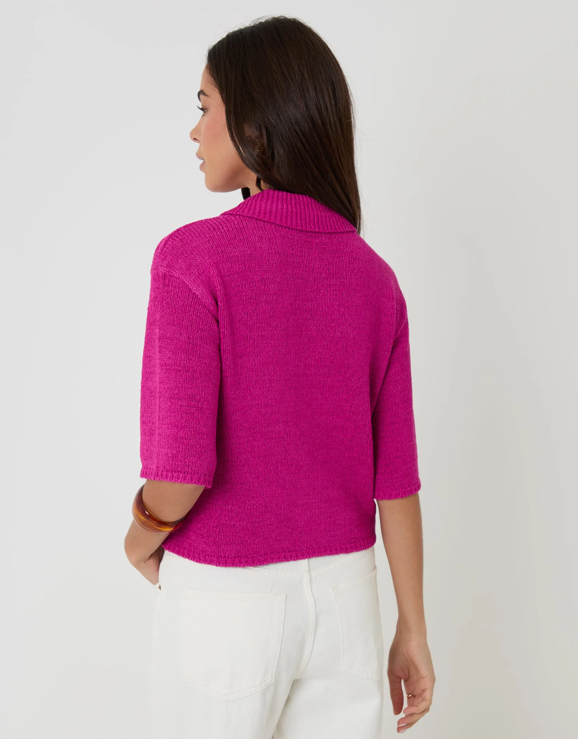 Knitted Button Up Polo Shirt in Pink sold by Threadbare product image thumbnail 2