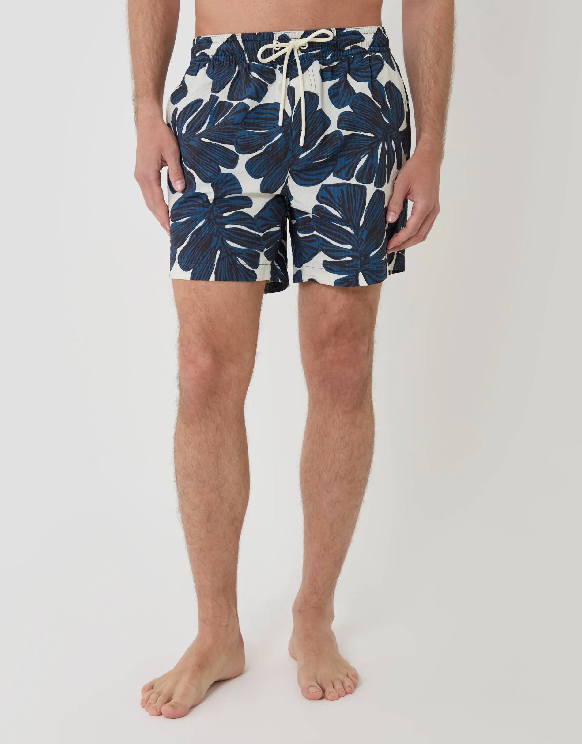 Leaf Print Seersucker Swim Shorts in Cream sold by Threadbare product image thumbnail 2