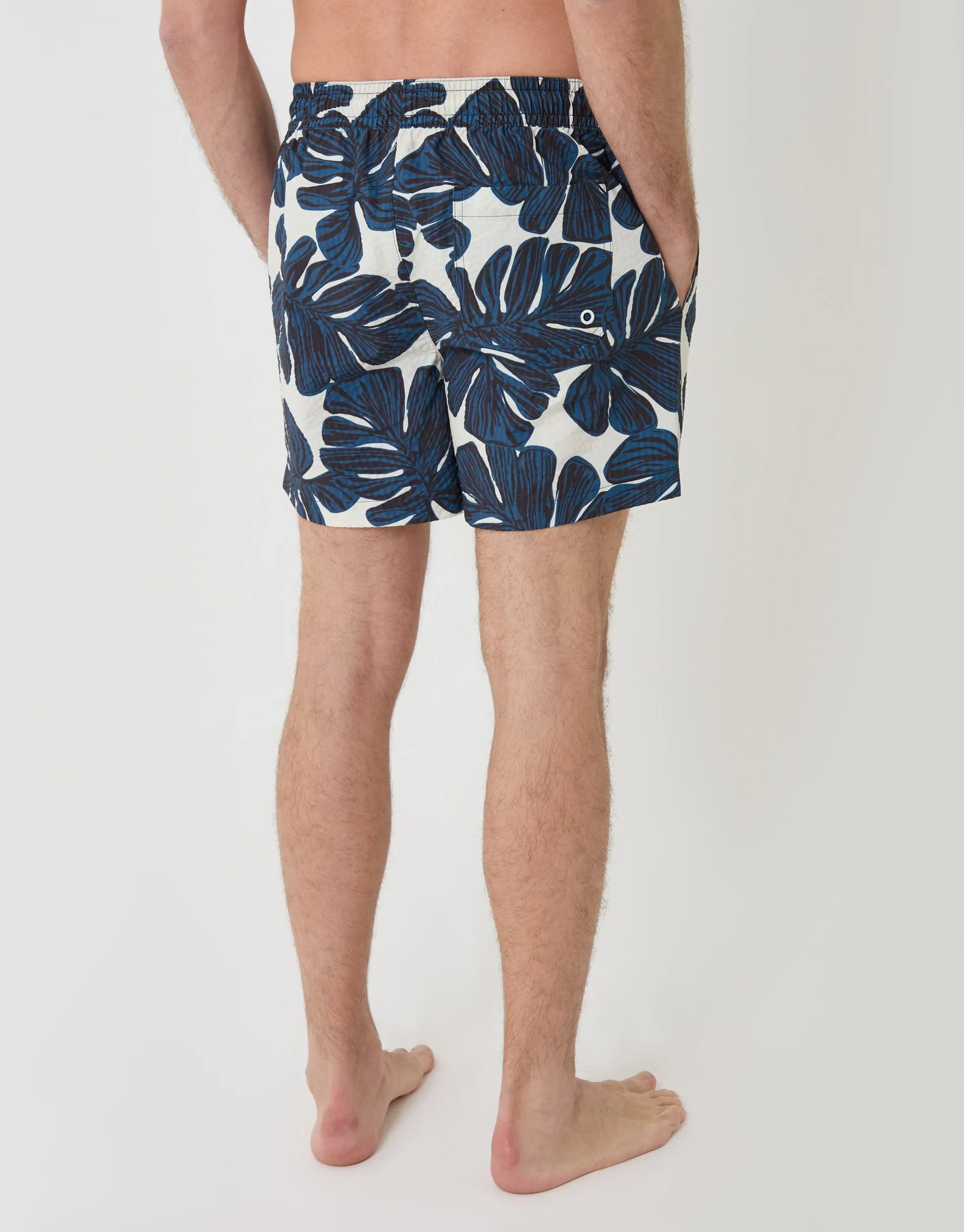 Leaf Print Seersucker Swim Shorts in Cream sold by Threadbare product image thumbnail 3