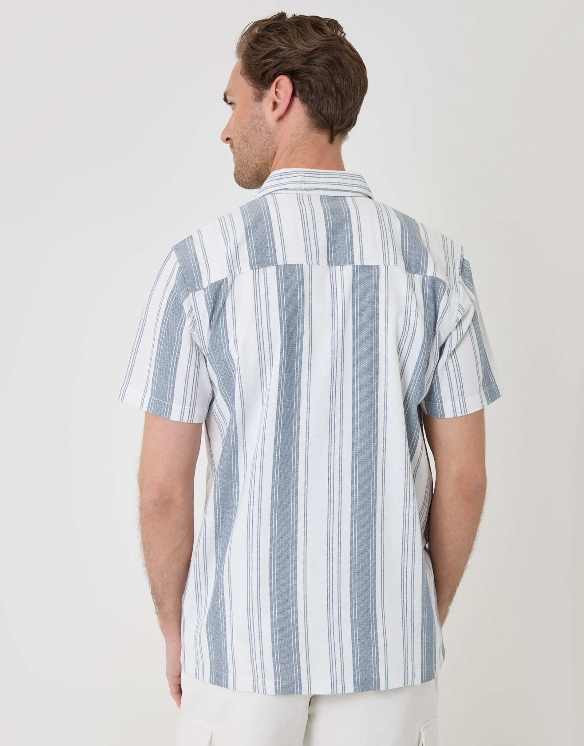 Knitted Cotton Blend Short Sleeve Shirt in Ecru Stripe sold by Threadbare product image thumbnail 3