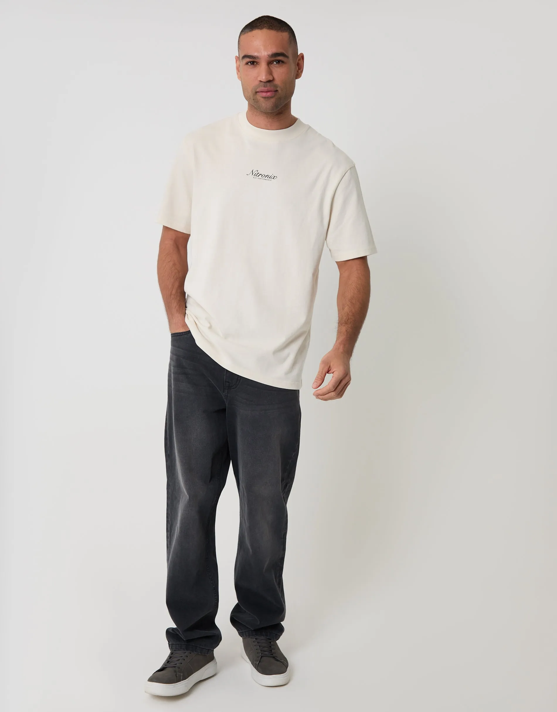 Relaxed Fit Nitronix Peached Cotton T-Shirt in Ecru sold by Threadbare product image thumbnail 3