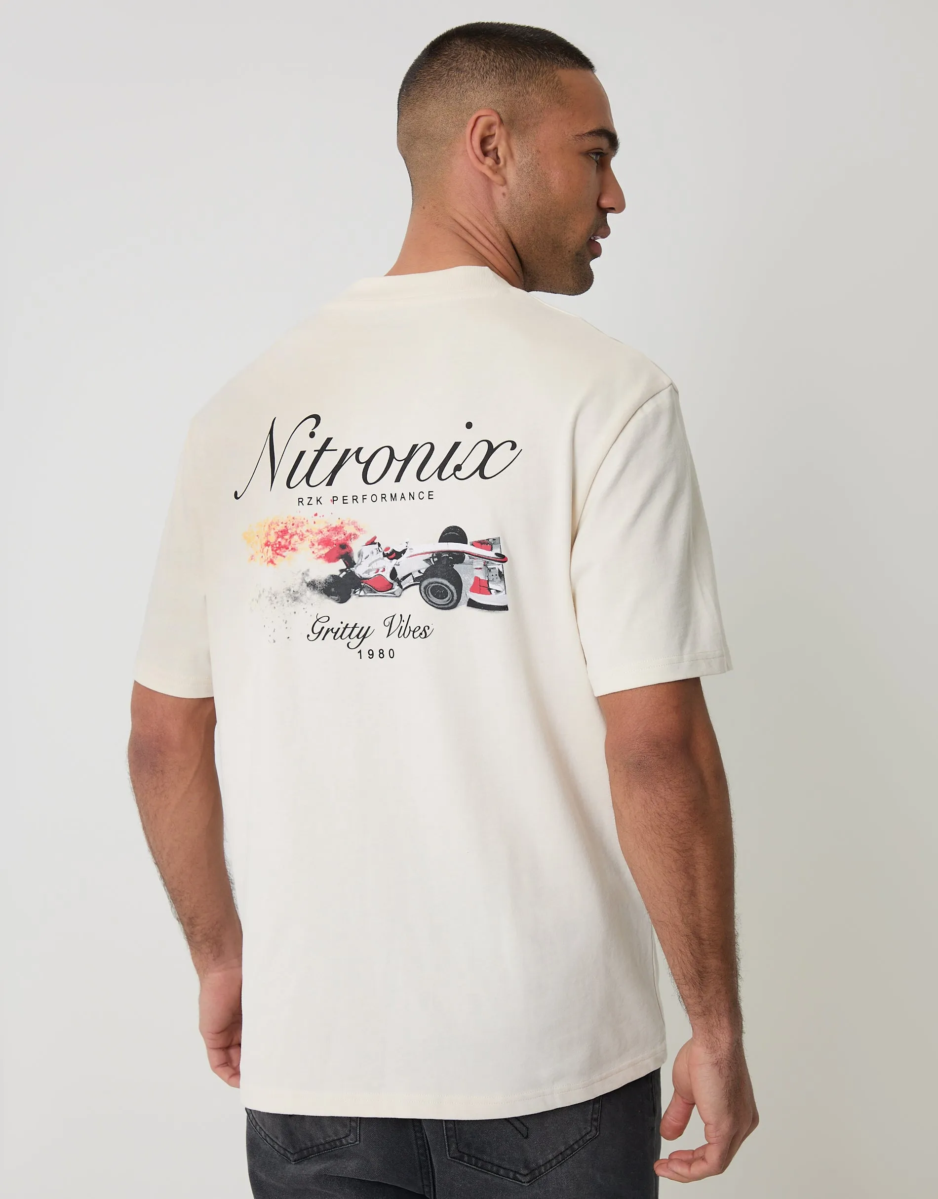 Relaxed Fit Nitronix Peached Cotton T-Shirt in Ecru sold by Threadbare