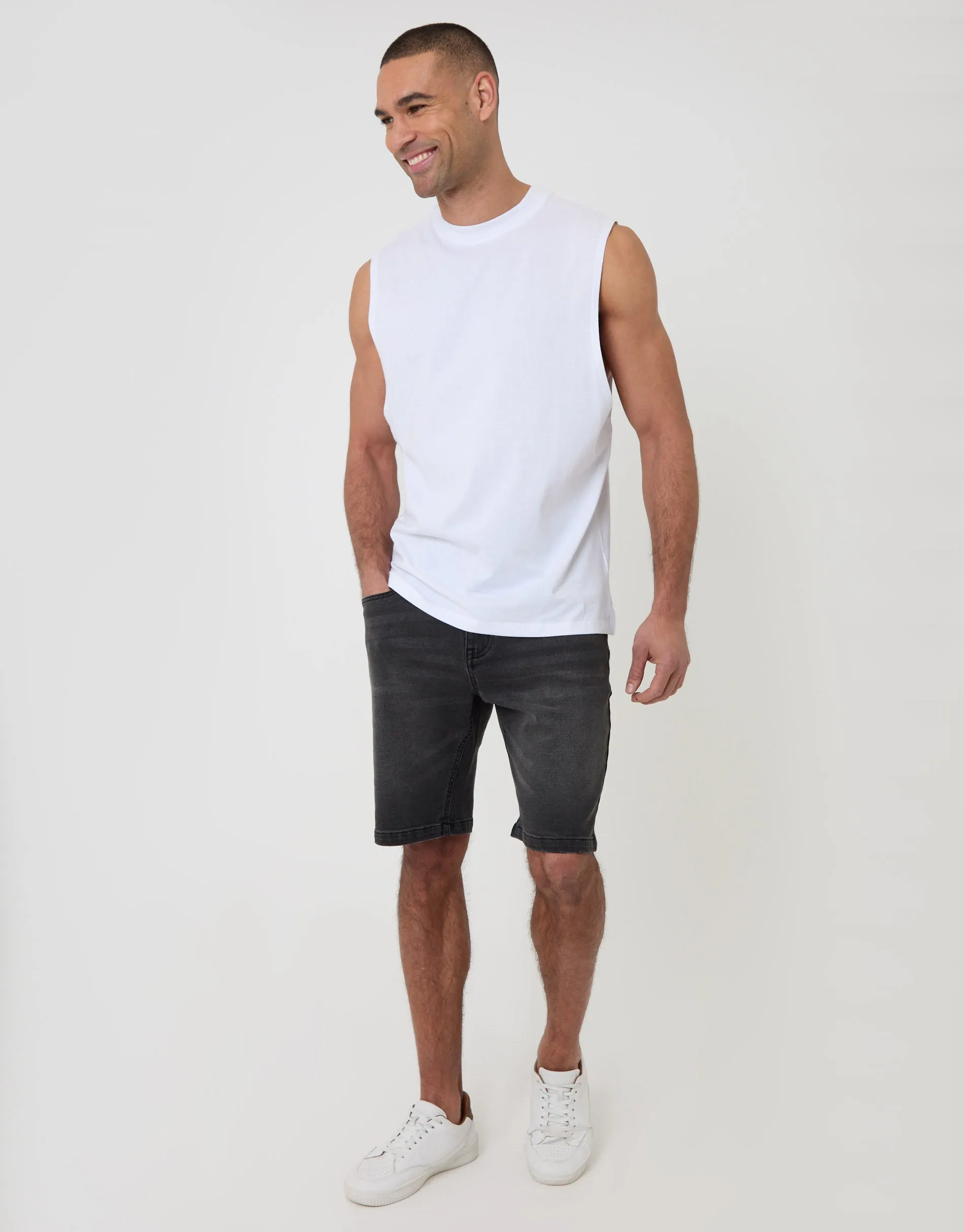 Relaxed Fit Cotton Crew Neck Vest in White sold by Threadbare product image thumbnail 3