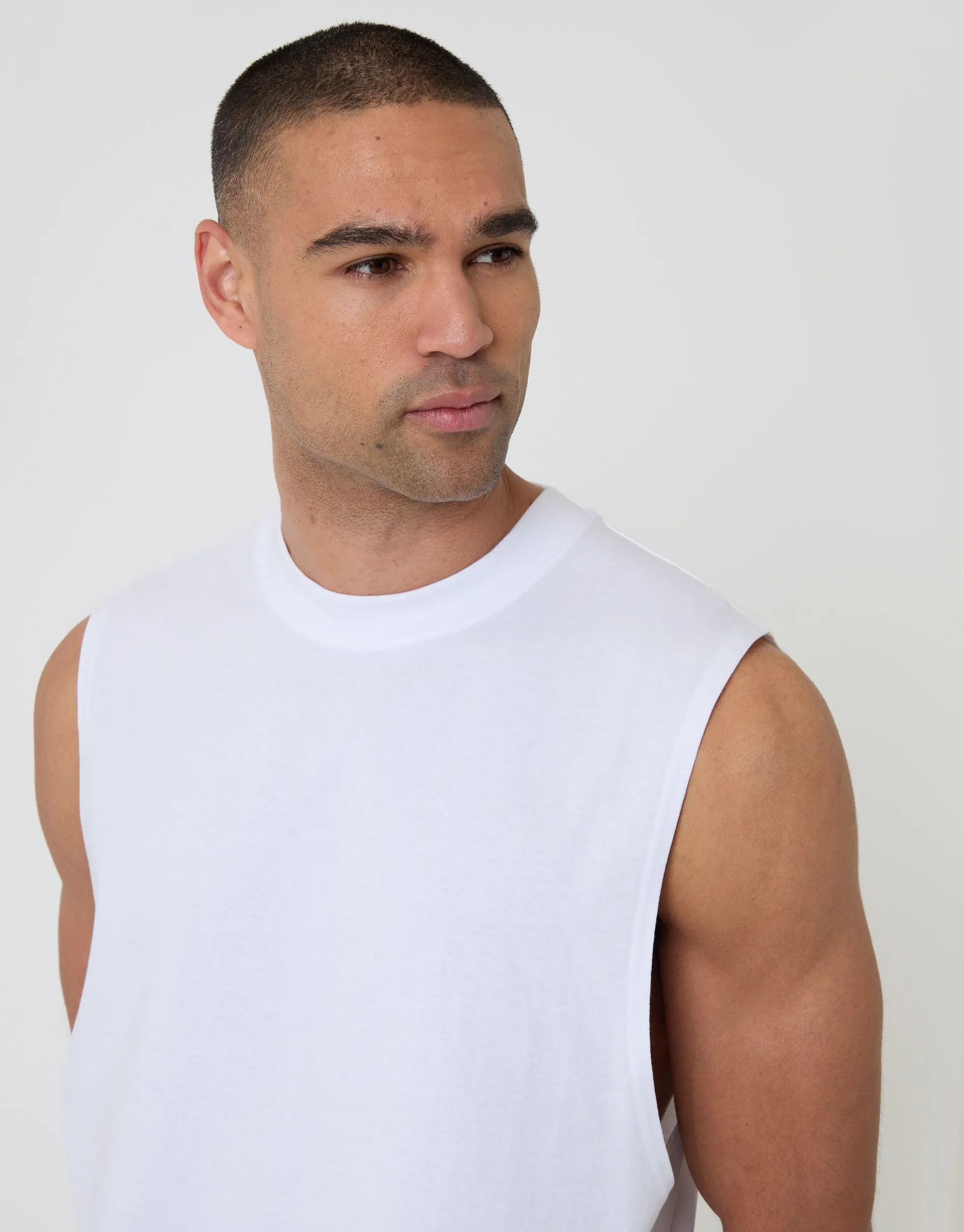 Relaxed Fit Cotton Crew Neck Vest in White sold by Threadbare product image thumbnail 4