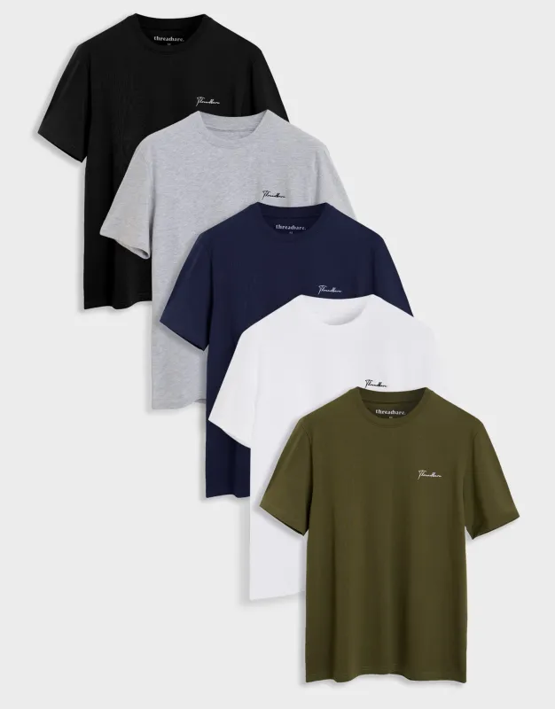 5 Pack Assorted Cotton Script T-Shirts made by Threadbare