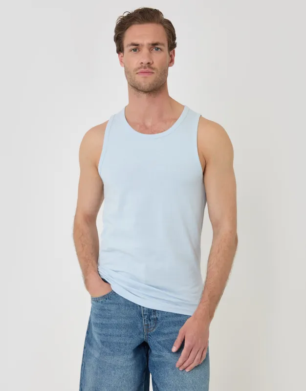 Cotton Crew Neck Vest in Light Blue made by Threadbare