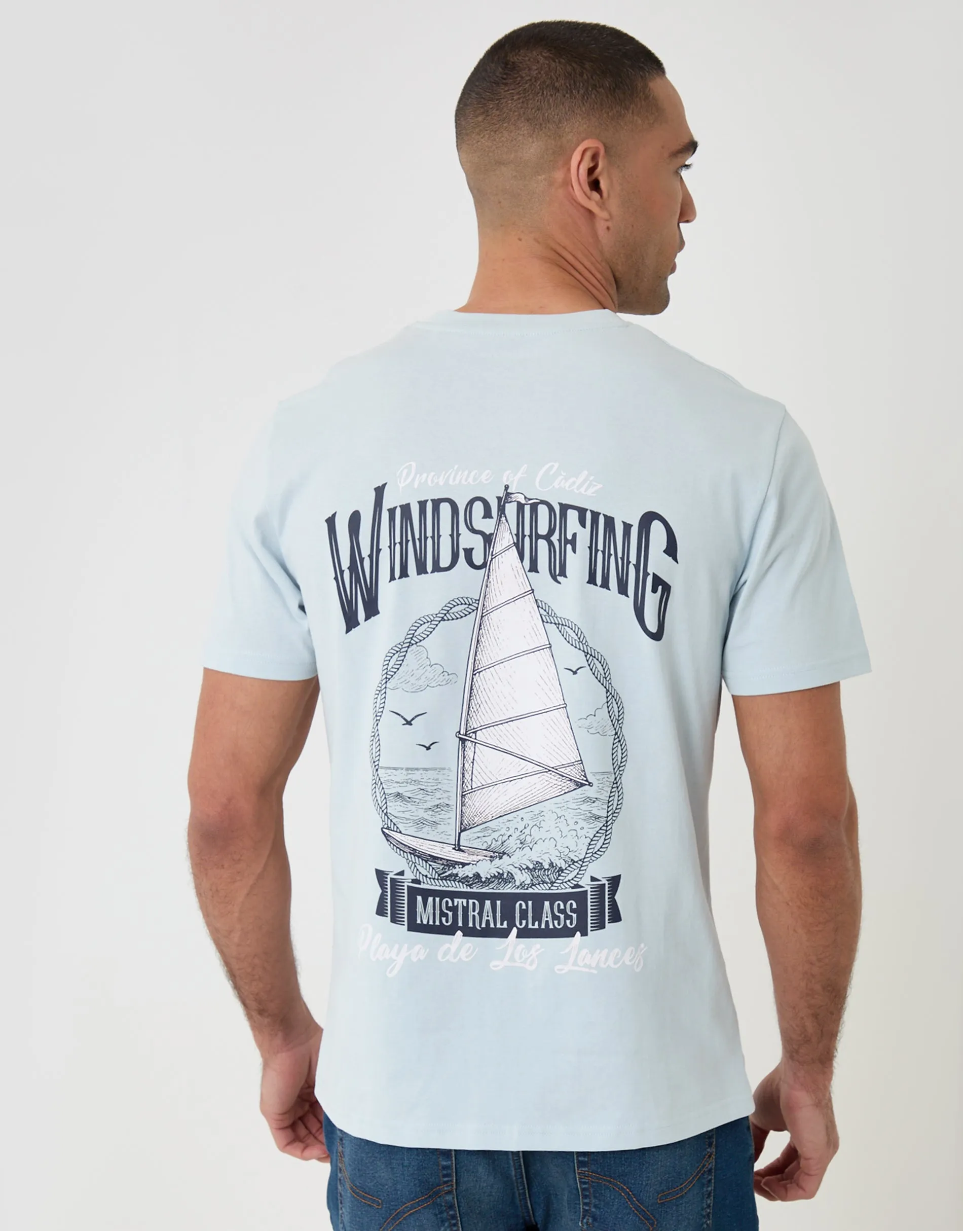 Windsurfing Cotton Crew Neck T-Shirt in Blue sold by Threadbare