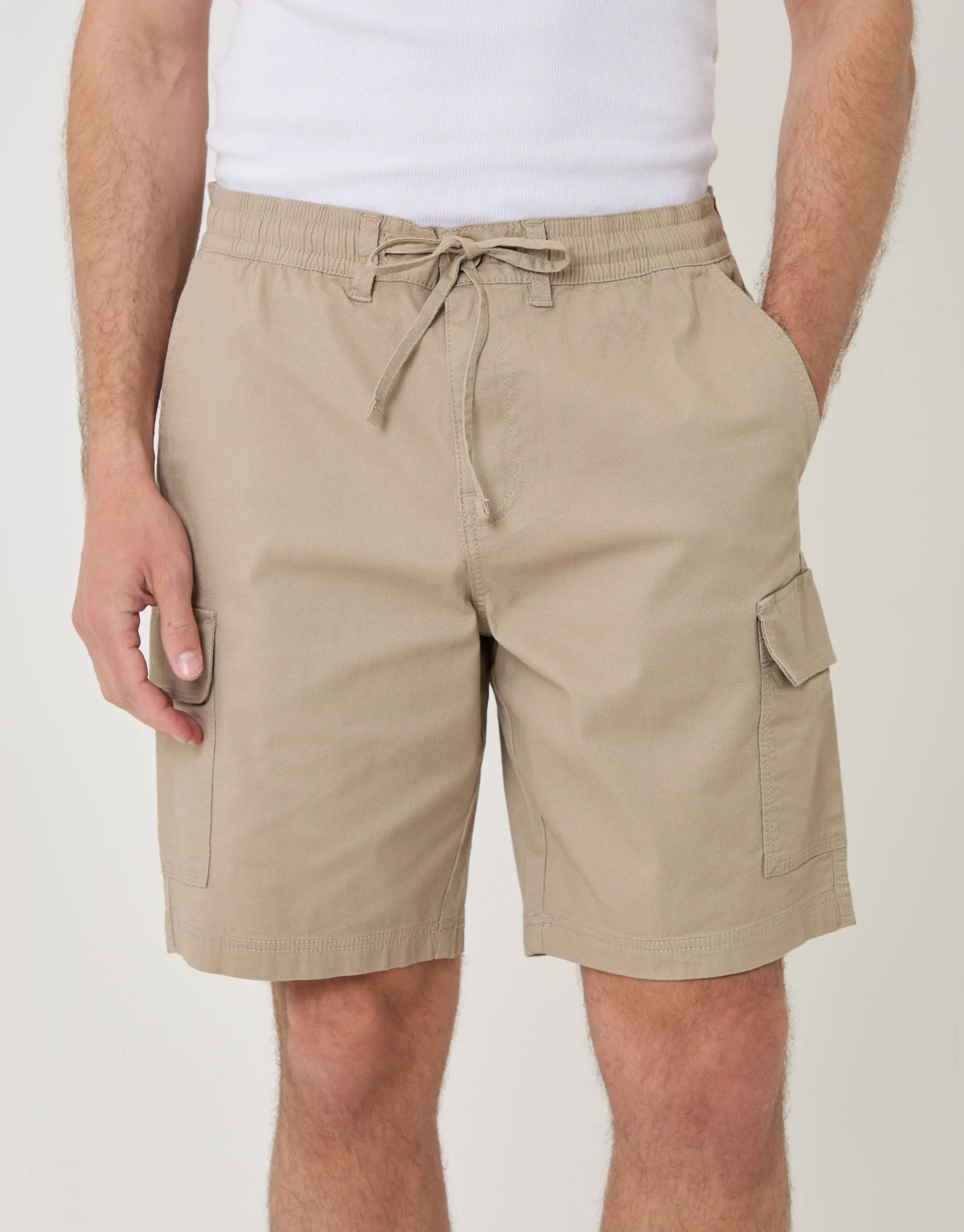 Regular Fit Textured Cargo Shorts in Stone sold by Threadbare product image thumbnail 4
