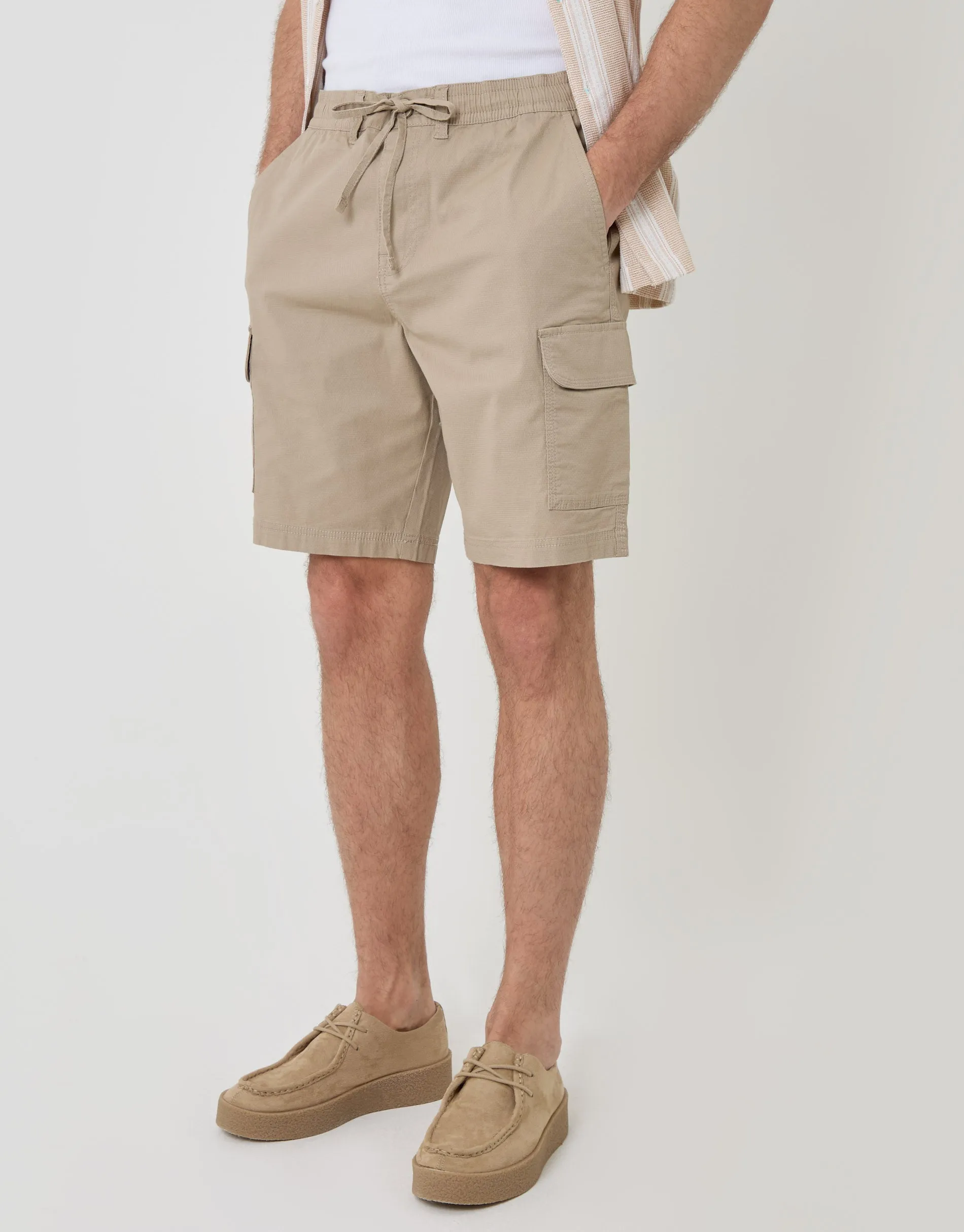 Regular Fit Textured Cargo Shorts in Stone sold by Threadbare product image thumbnail 2