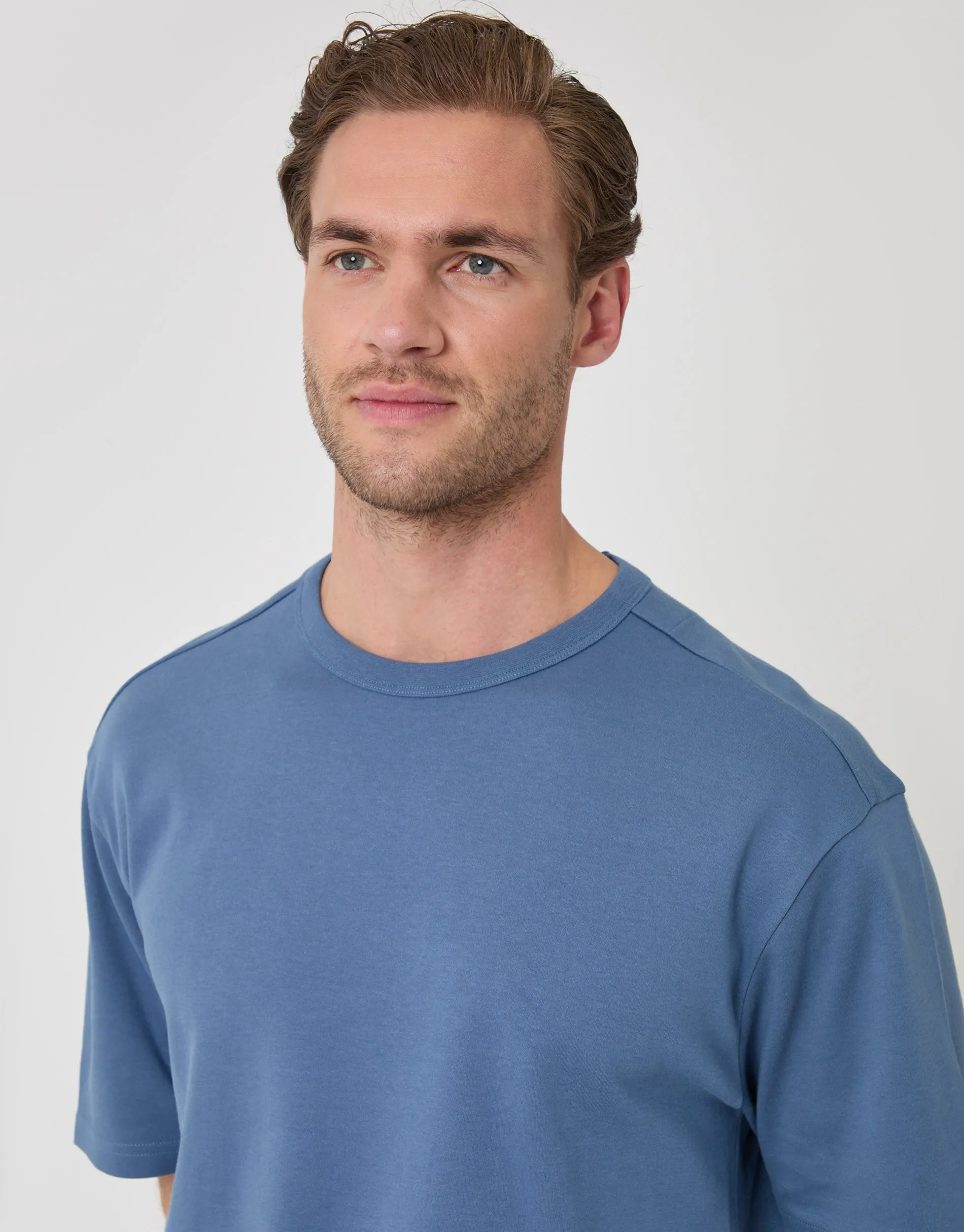 Relaxed Fit Textured Cotton T-Shirt in Denim Blue sold by Threadbare product image thumbnail 4