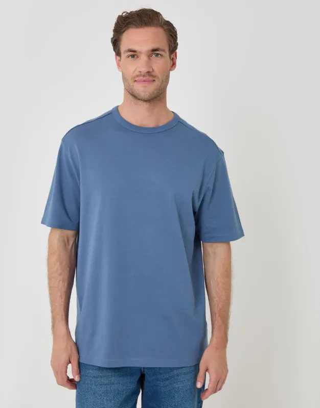 Relaxed Fit Textured Cotton T-Shirt in Denim Blue made by Threadbare