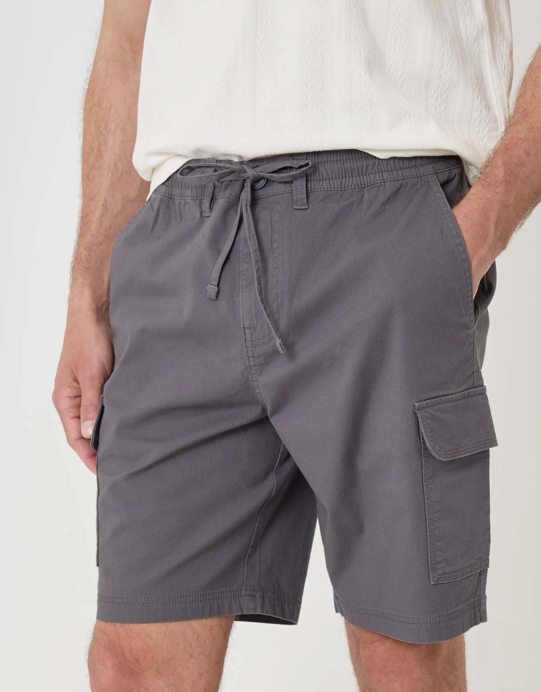 Regular Fit Textured Cargo Shorts in Slate Grey sold by Threadbare product image thumbnail 4