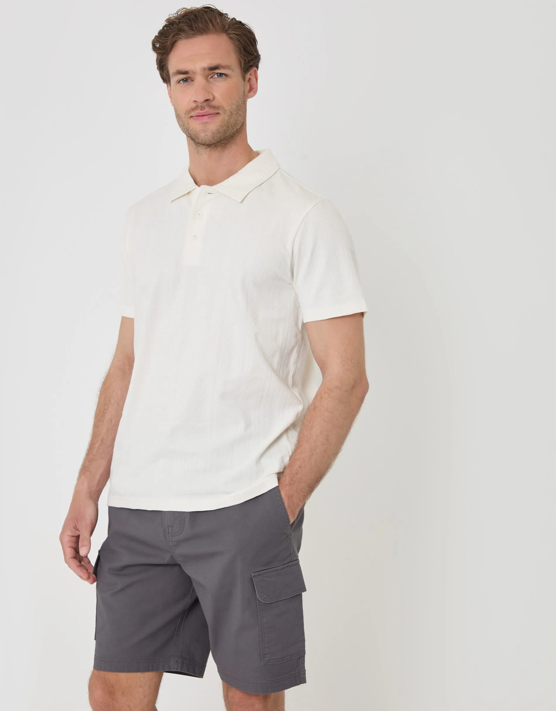 Regular Fit Textured Cargo Shorts in Slate Grey sold by Threadbare