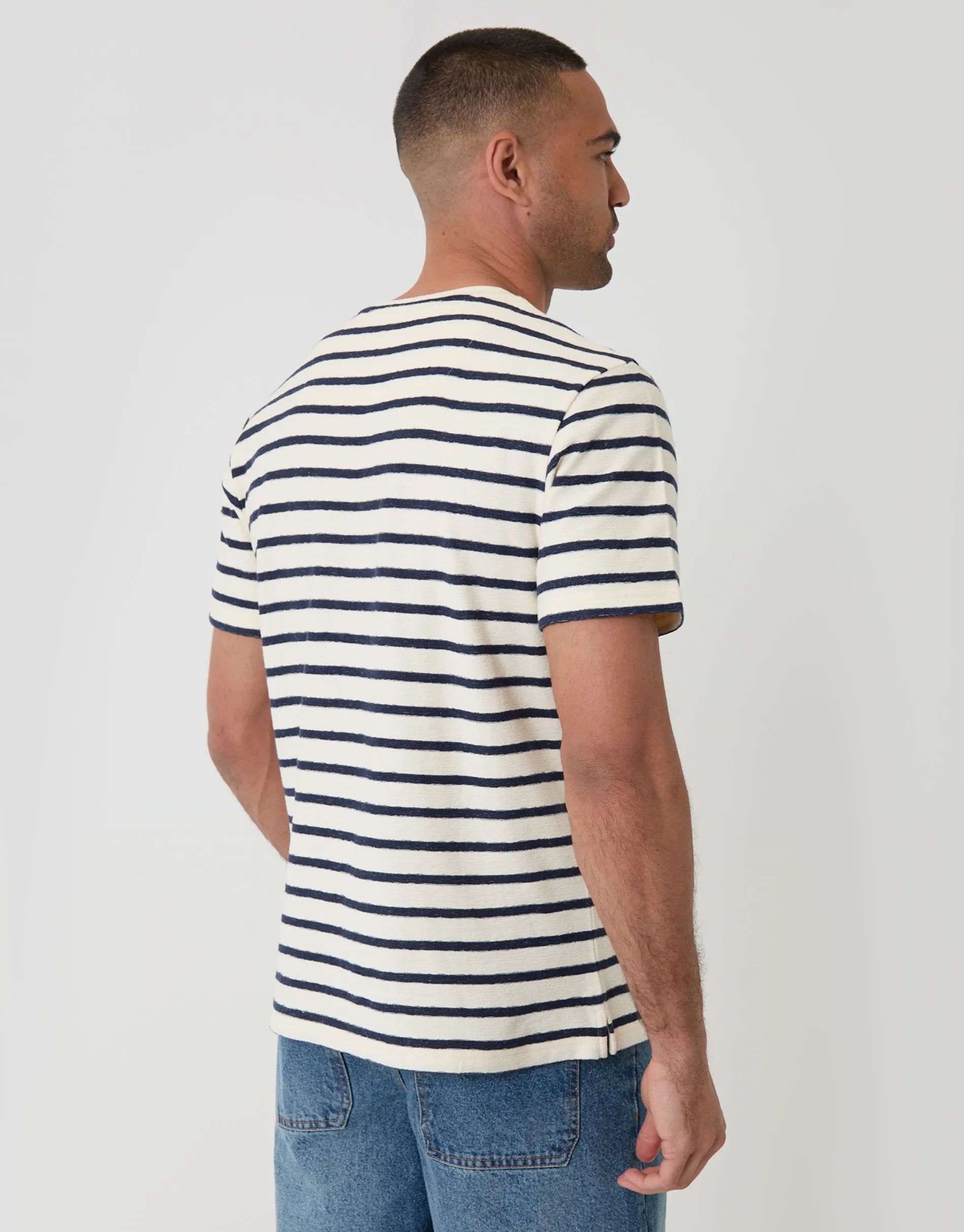 Cotton Crew Neck T-Shirt in Ecru Stripe sold by Threadbare product image thumbnail 2