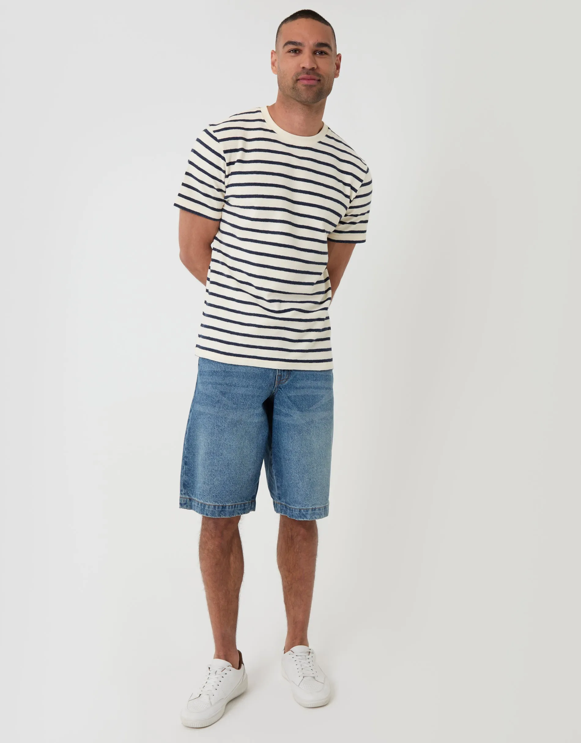 Cotton Crew Neck T-Shirt in Ecru Stripe sold by Threadbare product image thumbnail 3